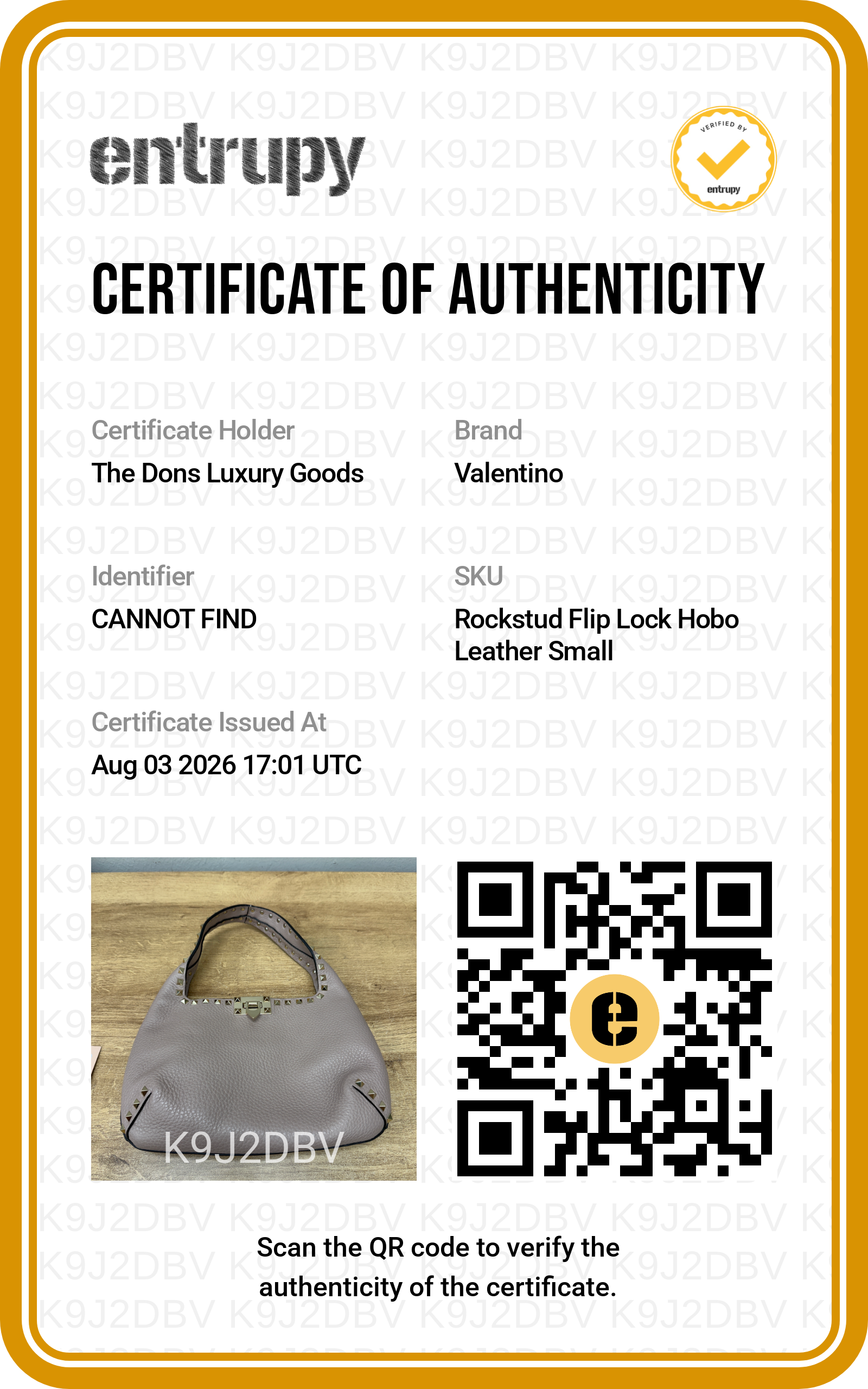 Entrupy certificate