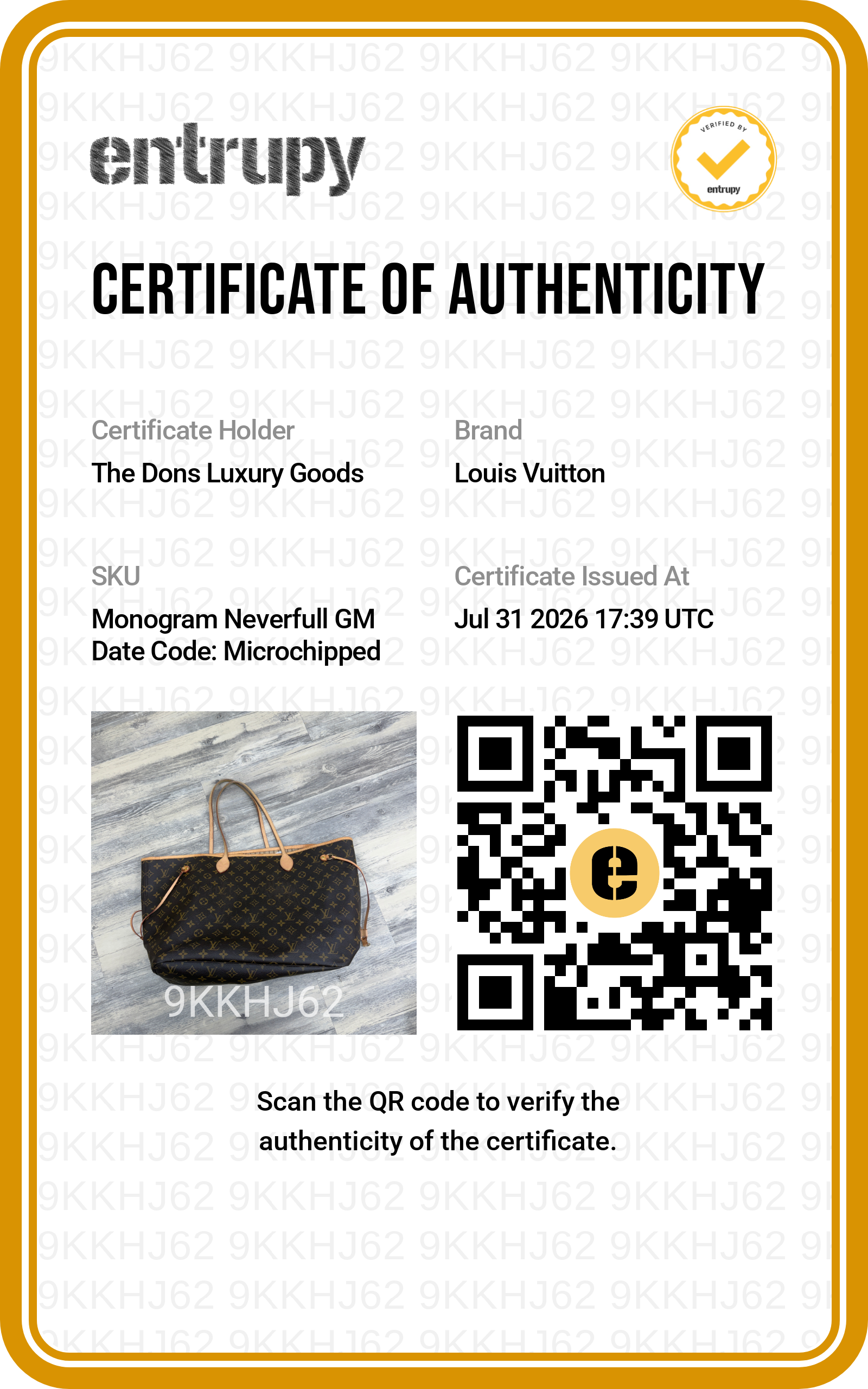 Entrupy certificate