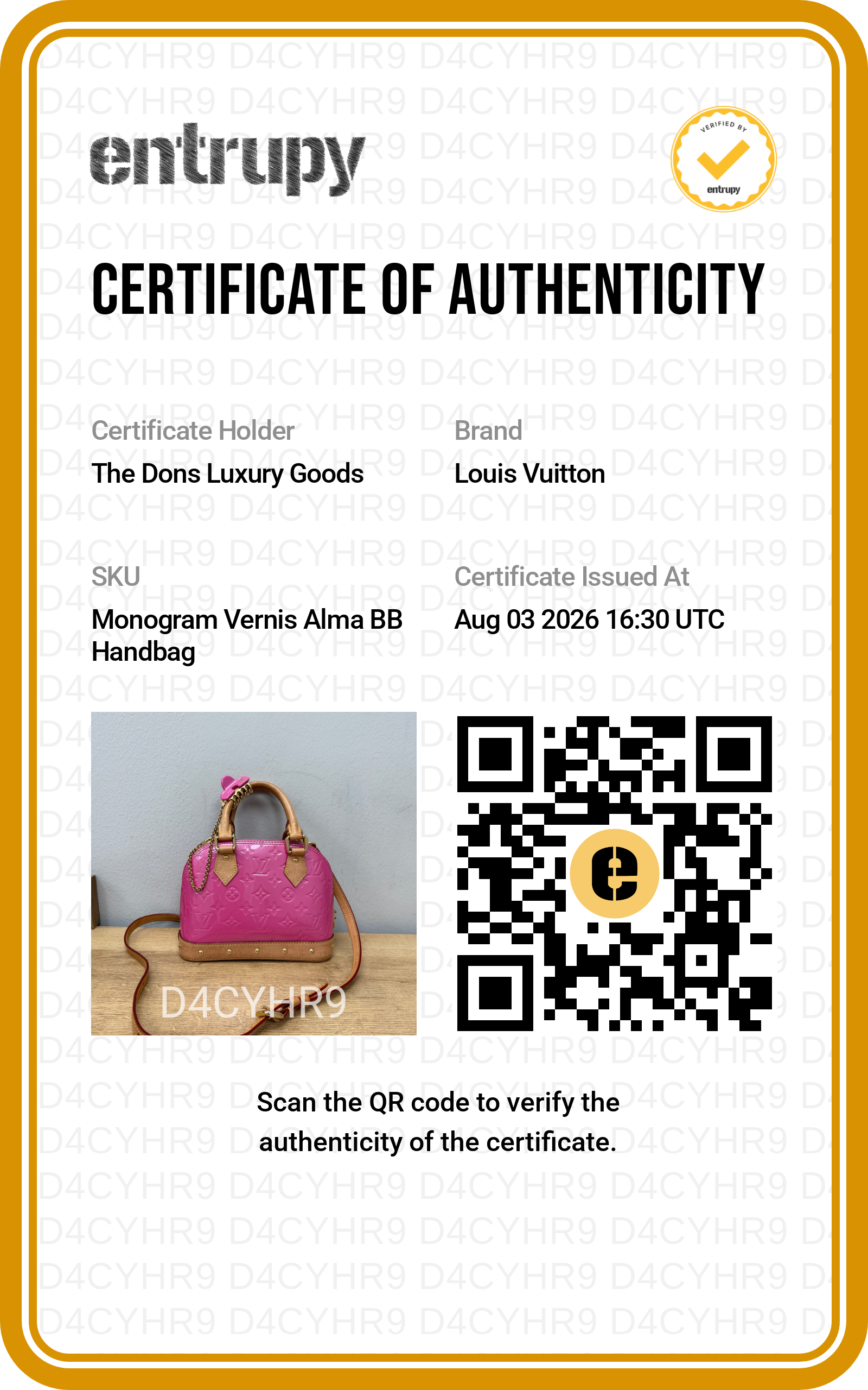 Entrupy certificate