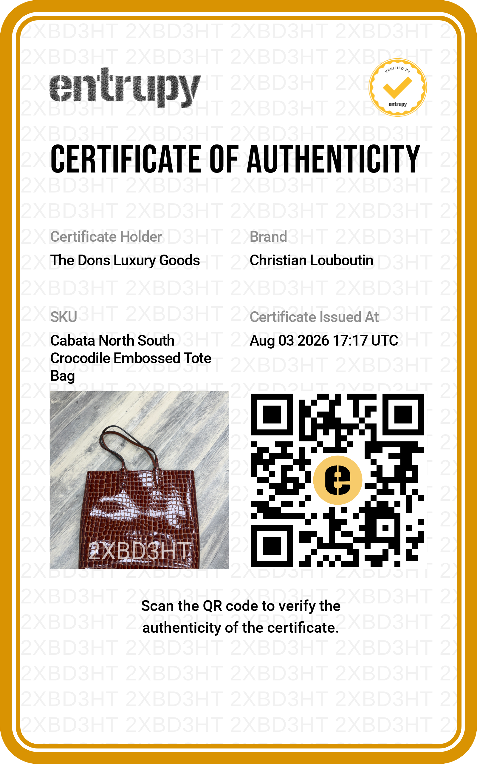 Entrupy certificate