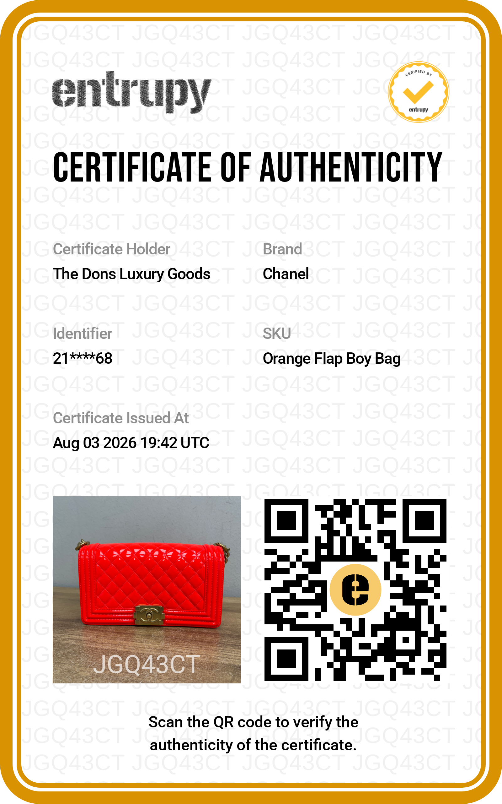 Entrupy certificate