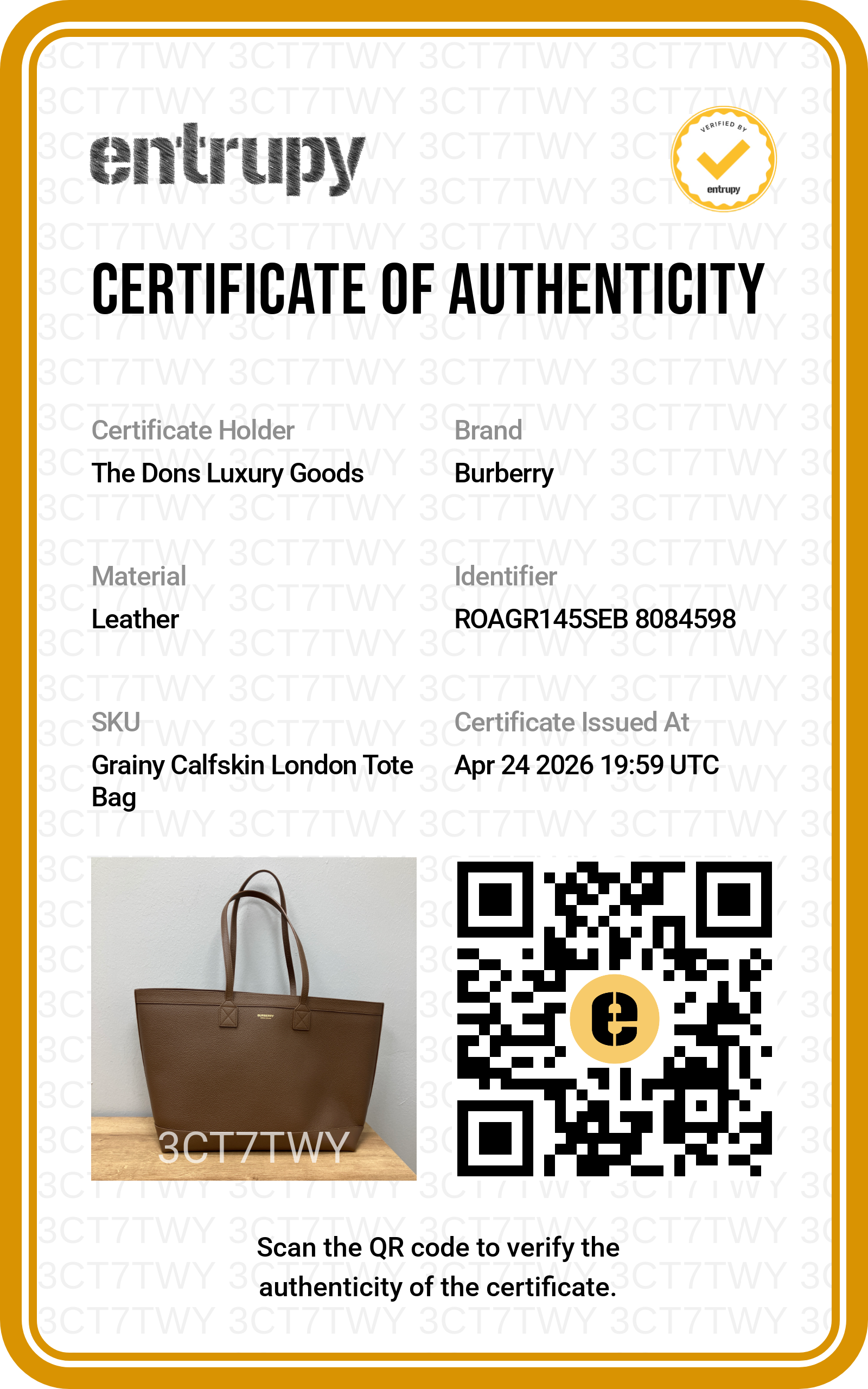 Entrupy certificate