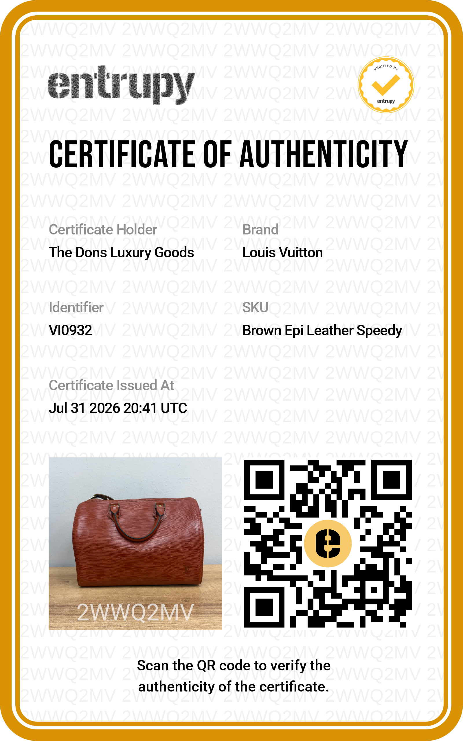 Entrupy certificate