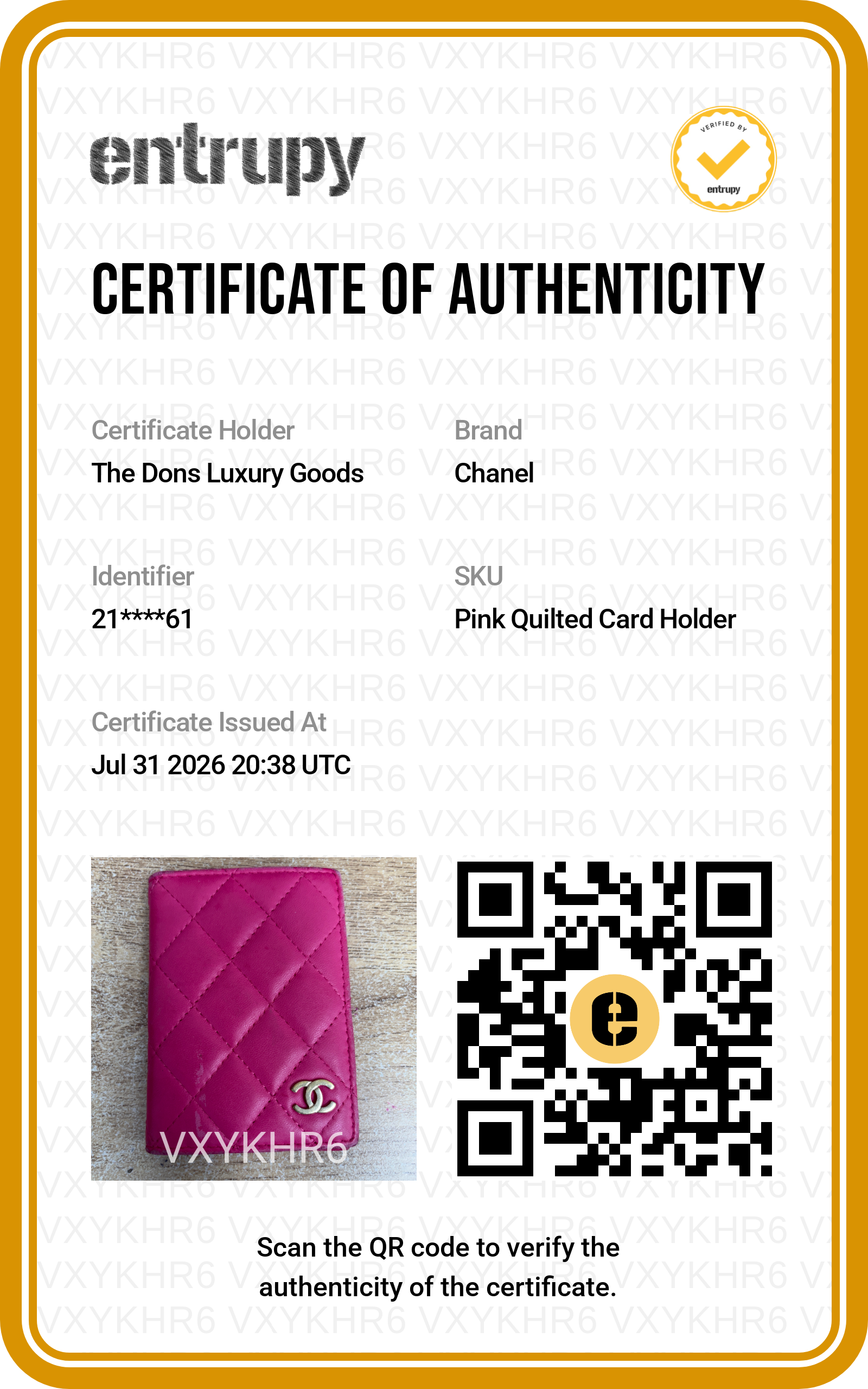 Entrupy certificate