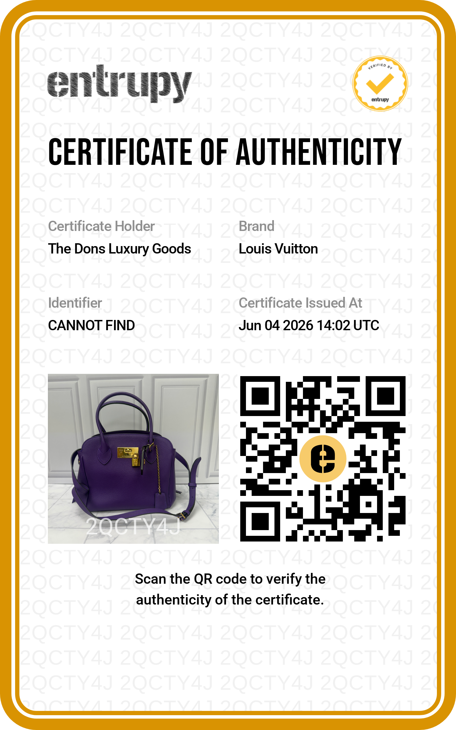 Entrupy certificate
