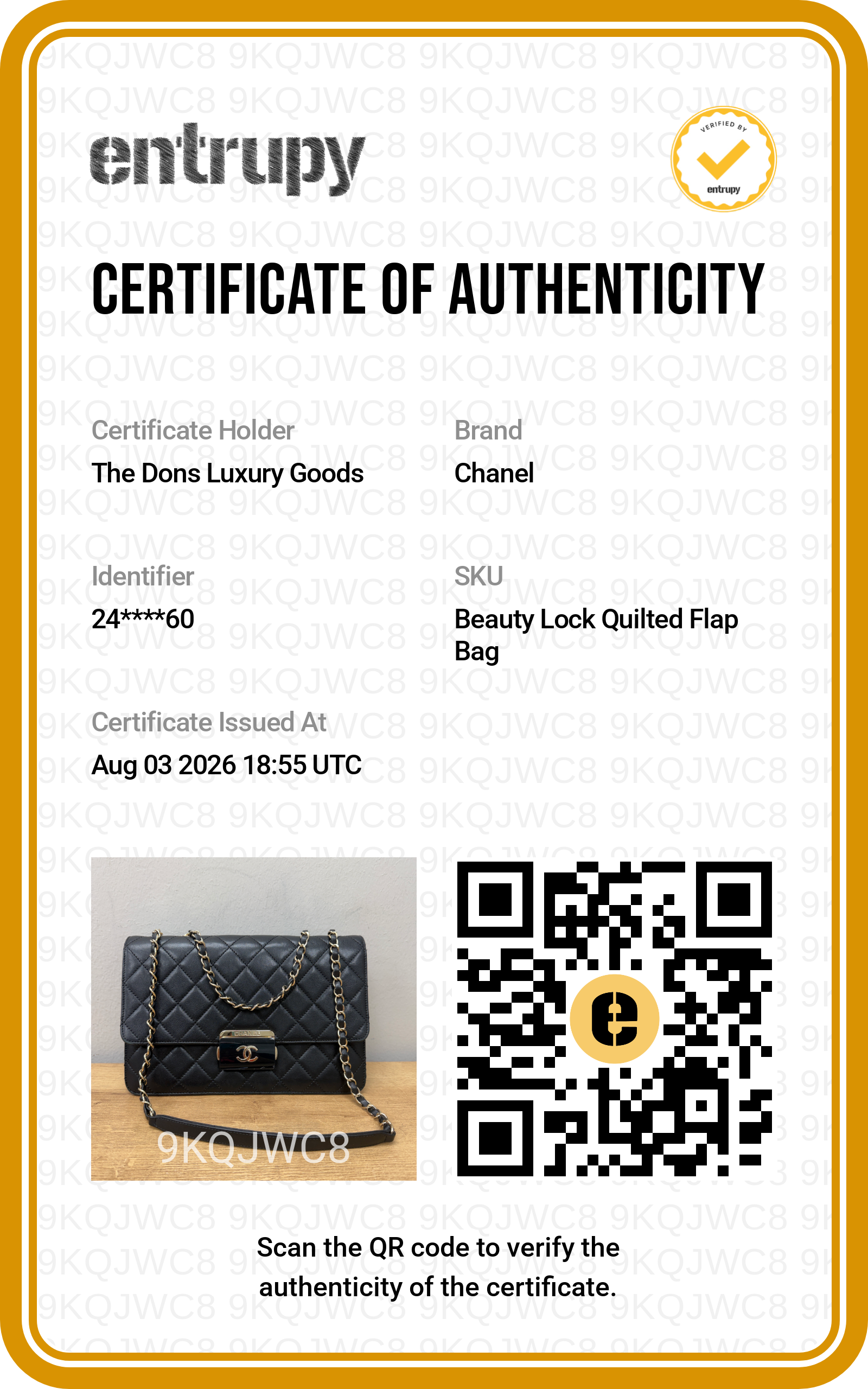 Entrupy certificate