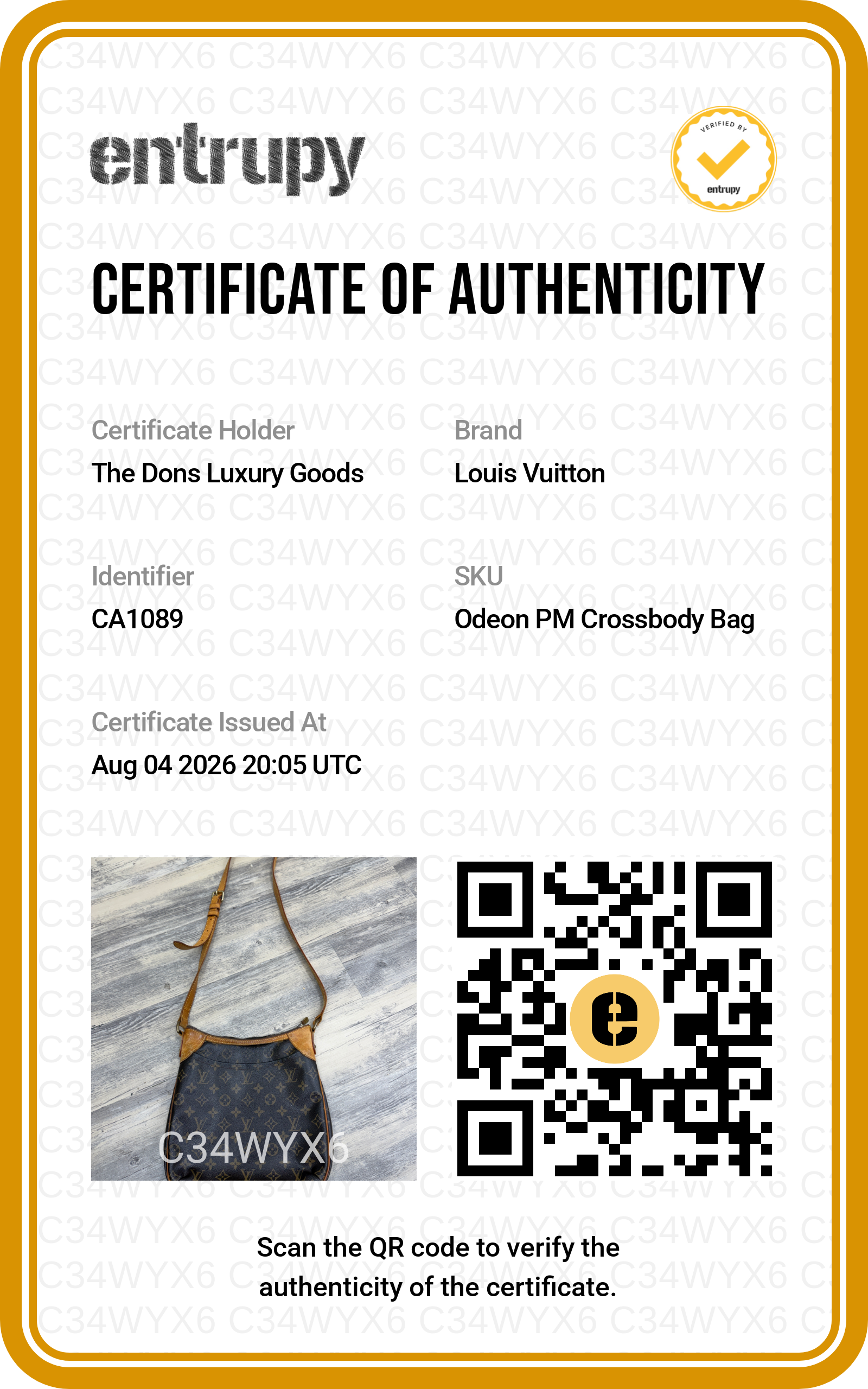 Entrupy certificate