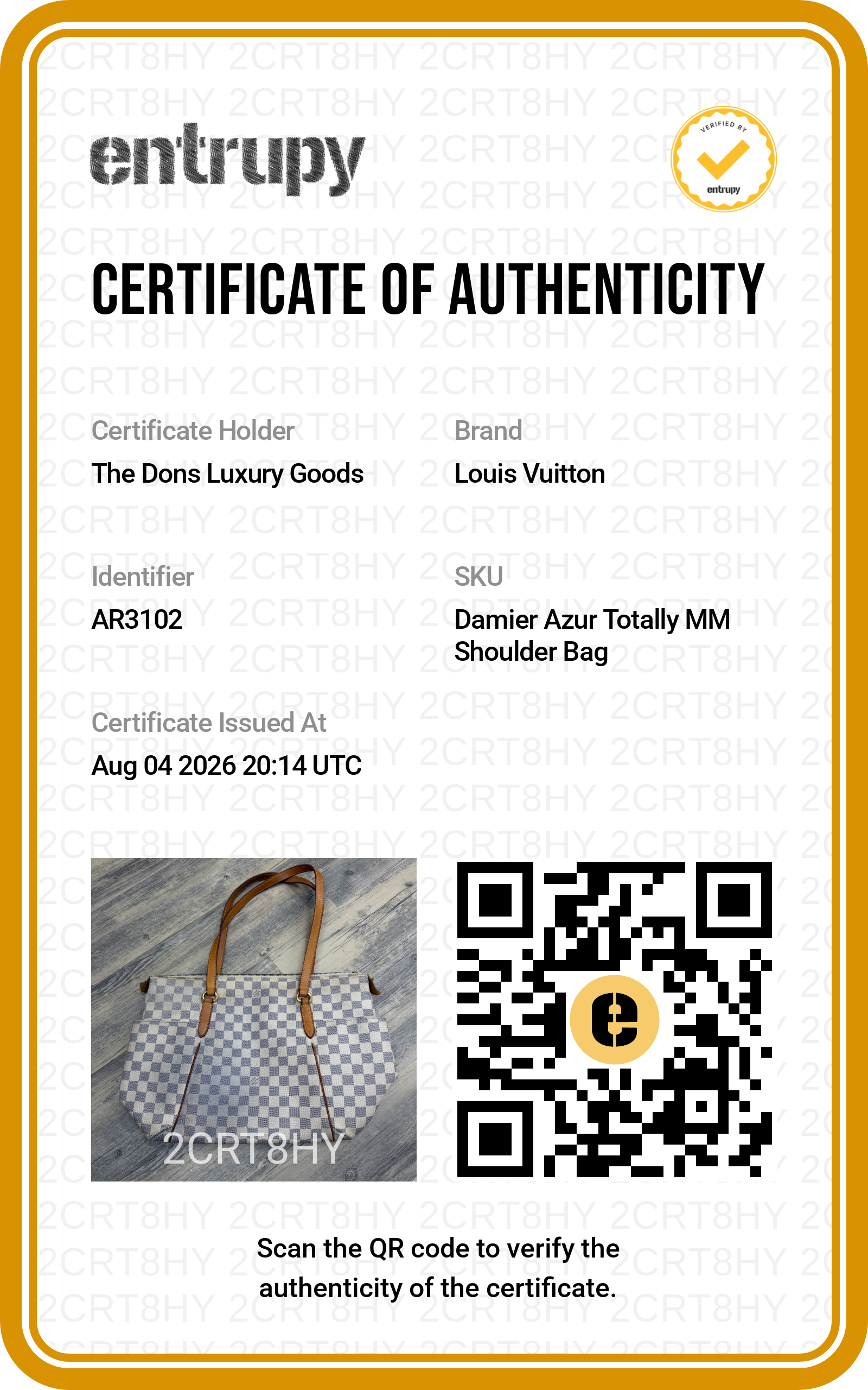 Entrupy certificate