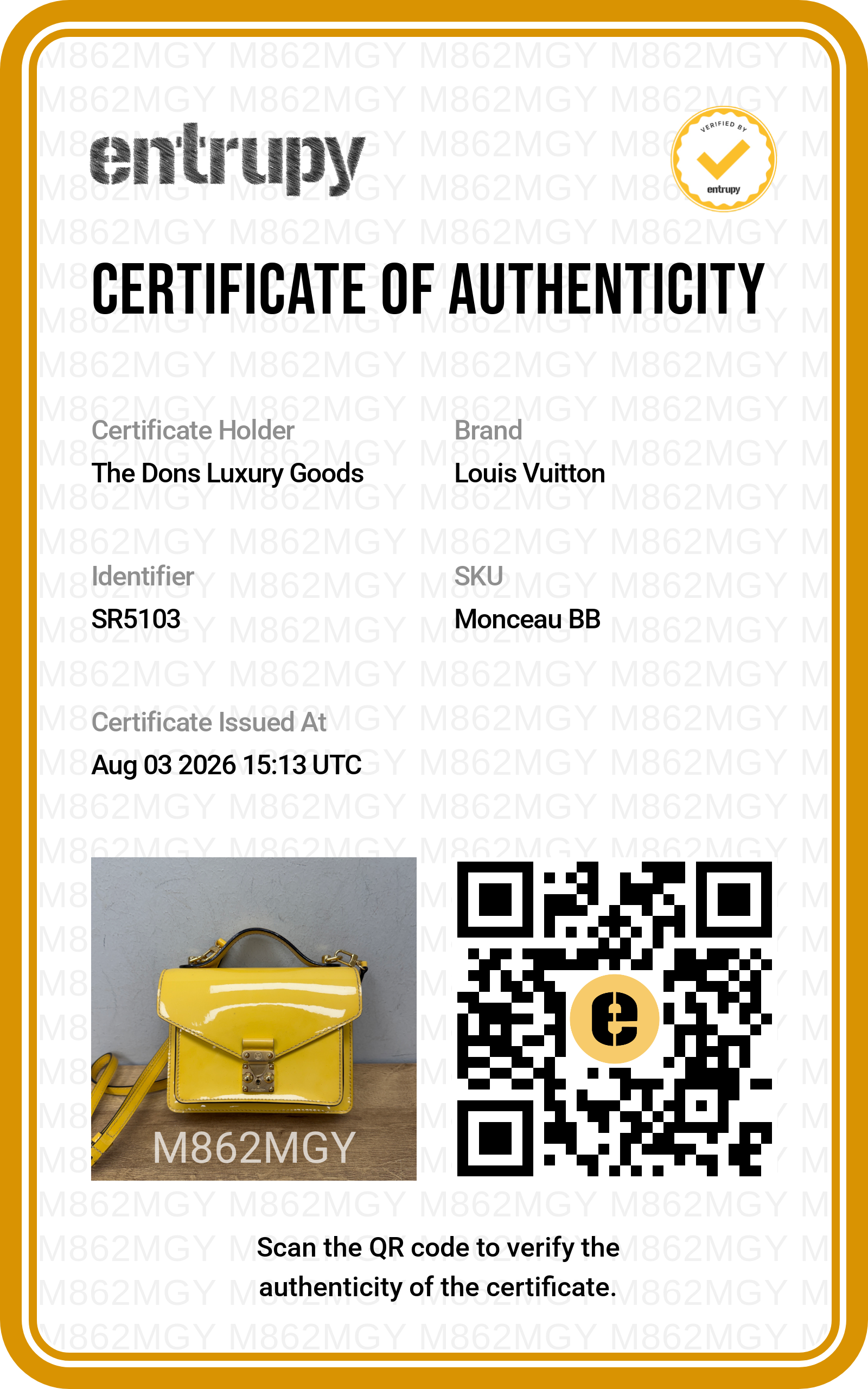 Entrupy certificate