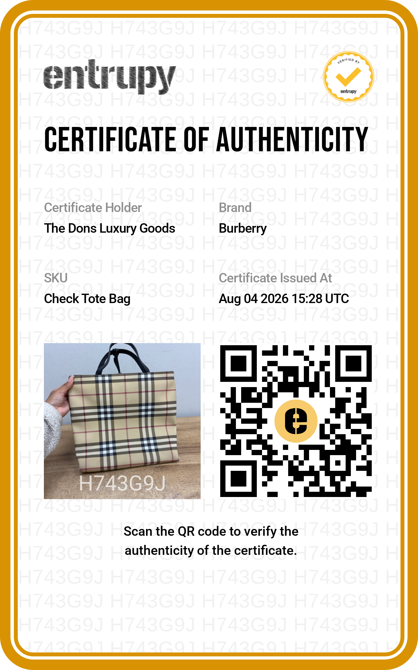 Entrupy certificate