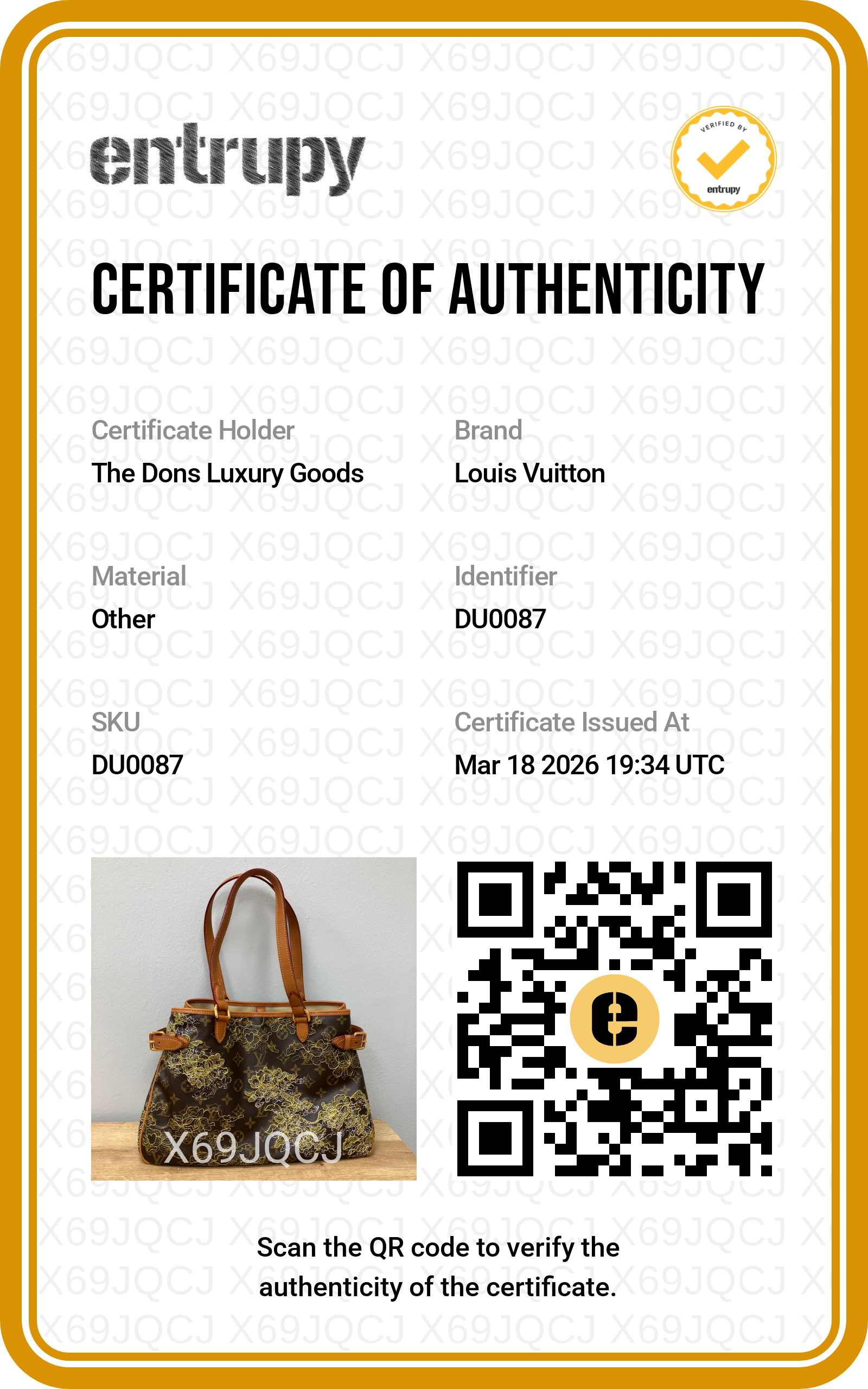 Entrupy certificate