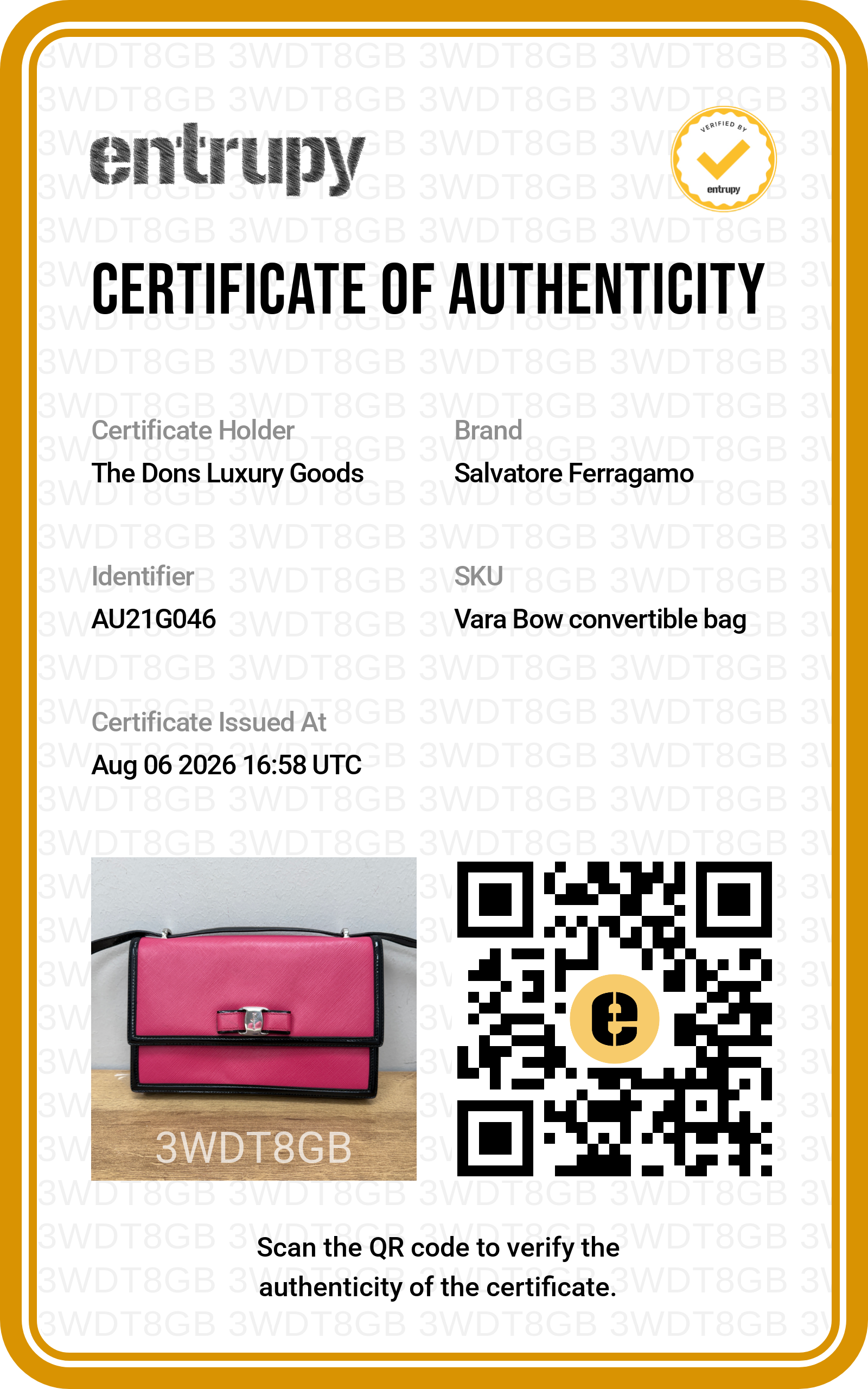 Entrupy certificate