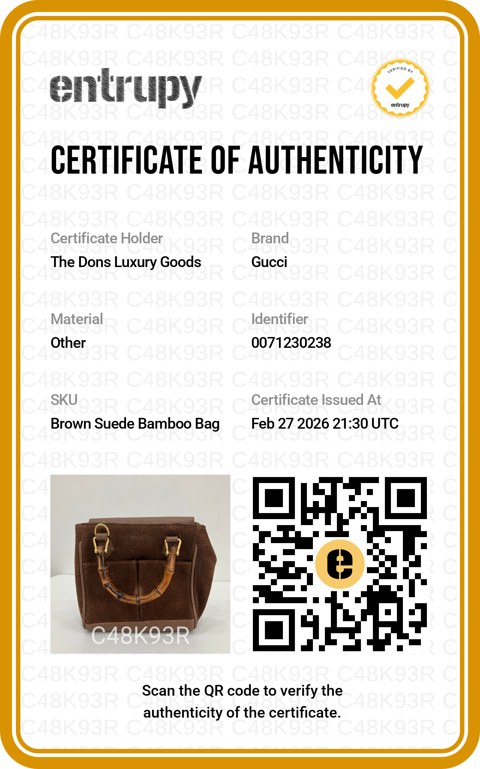 Entrupy certificate