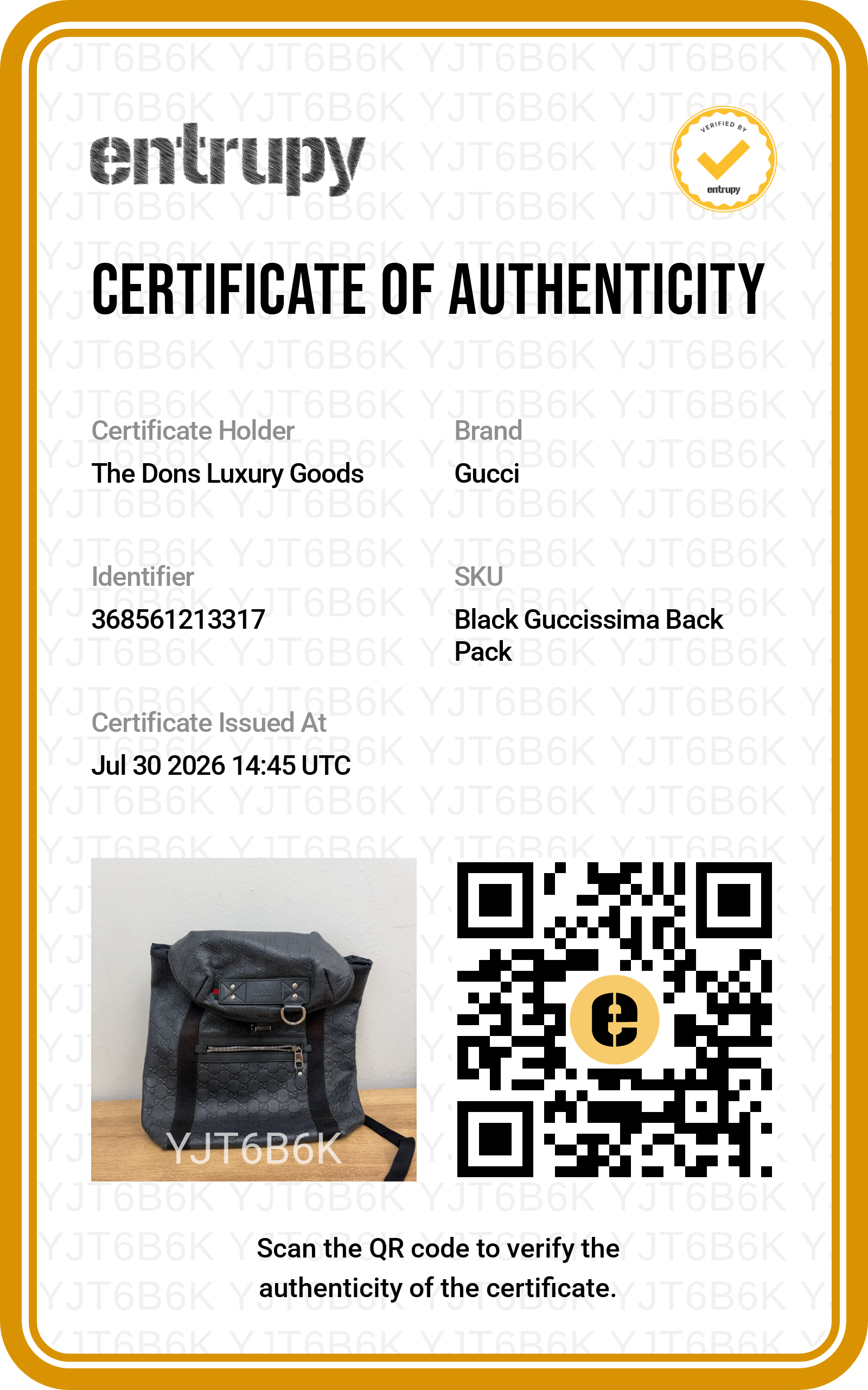 Entrupy certificate