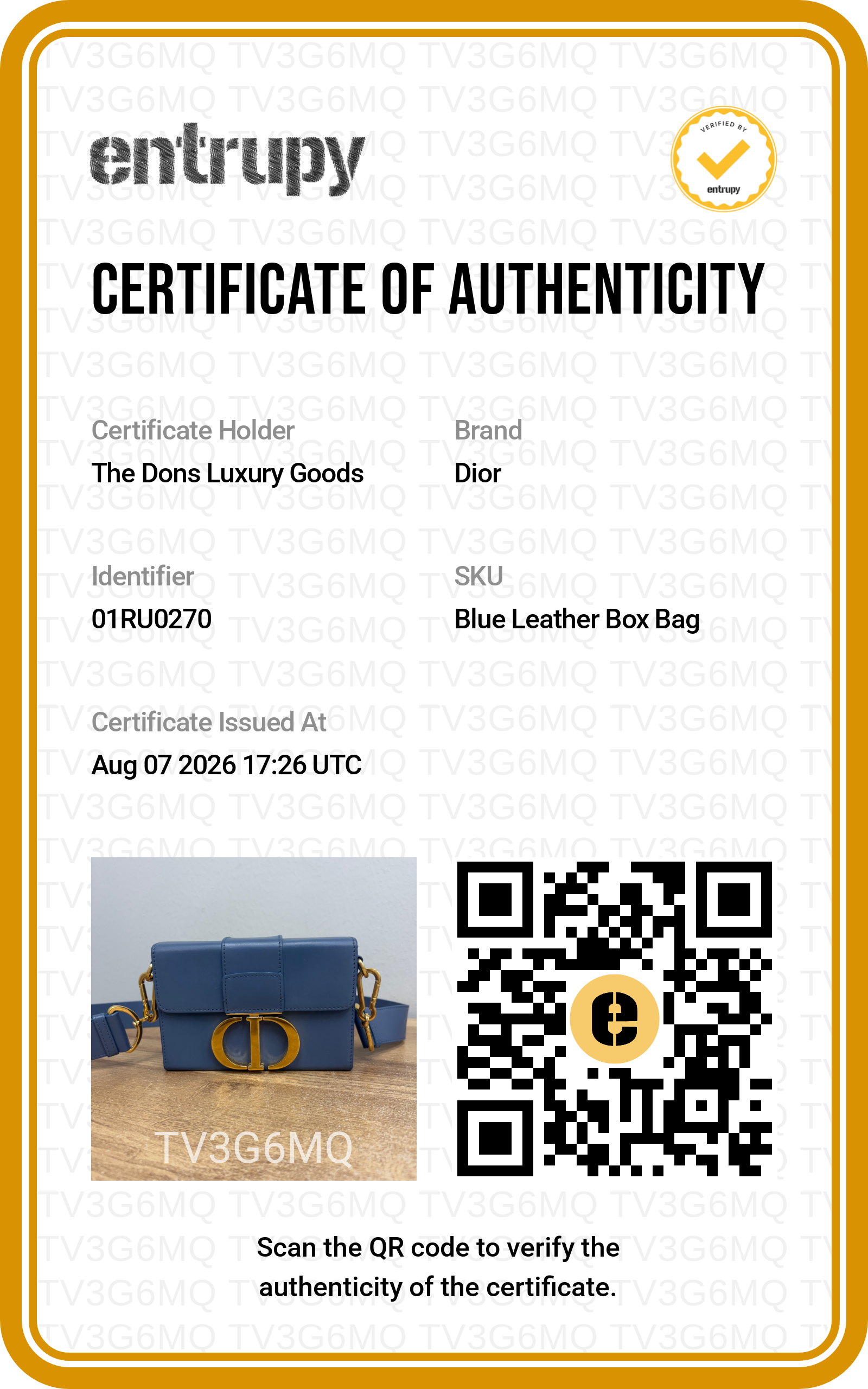 Entrupy certificate