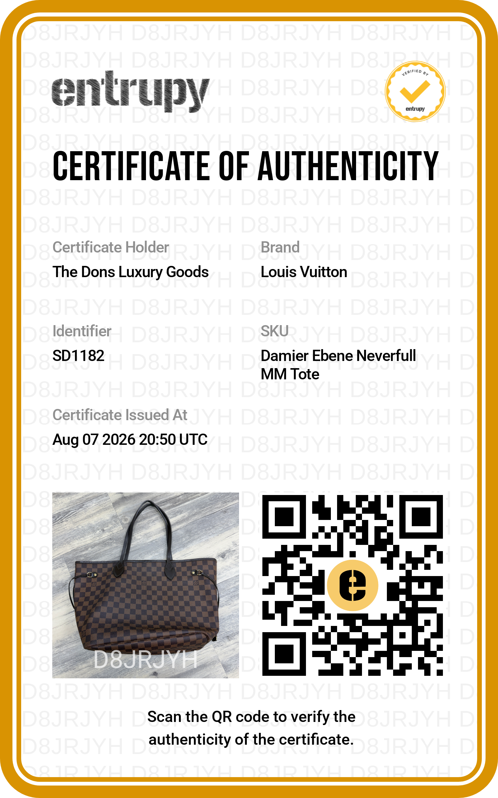 Entrupy certificate