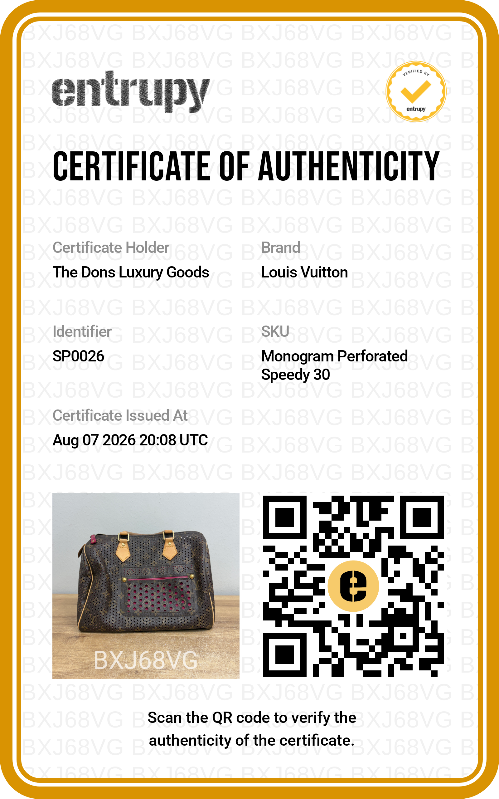Entrupy certificate
