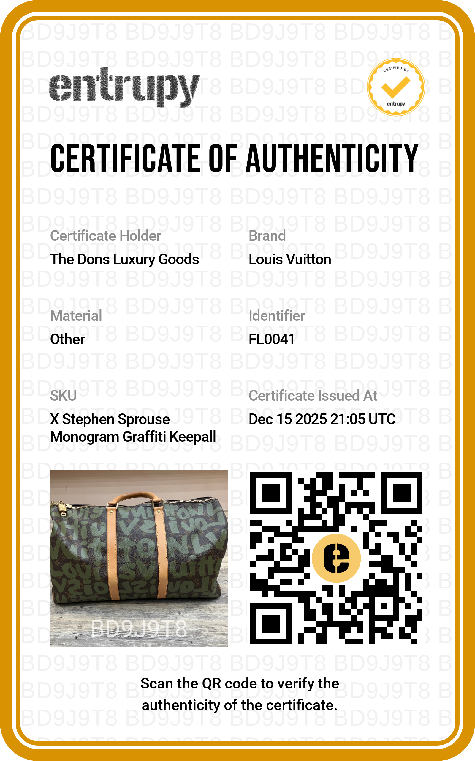 Entrupy certificate