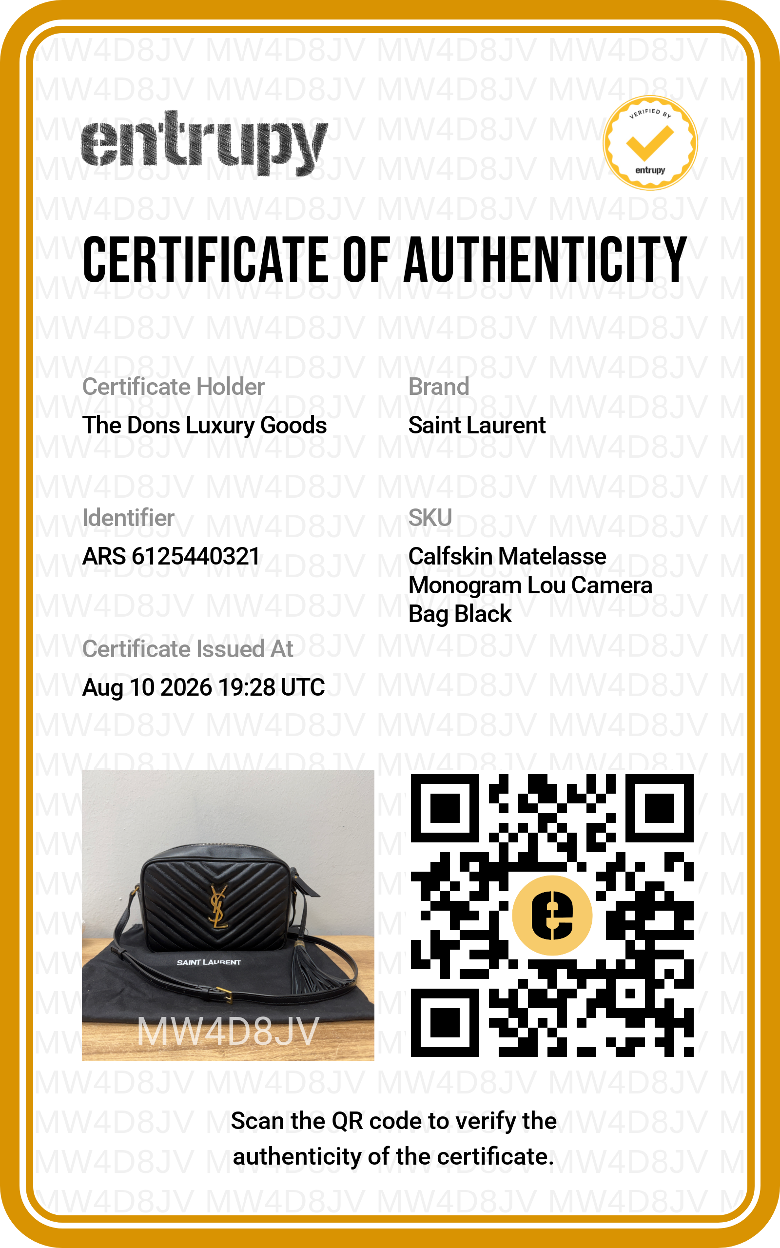 Entrupy certificate