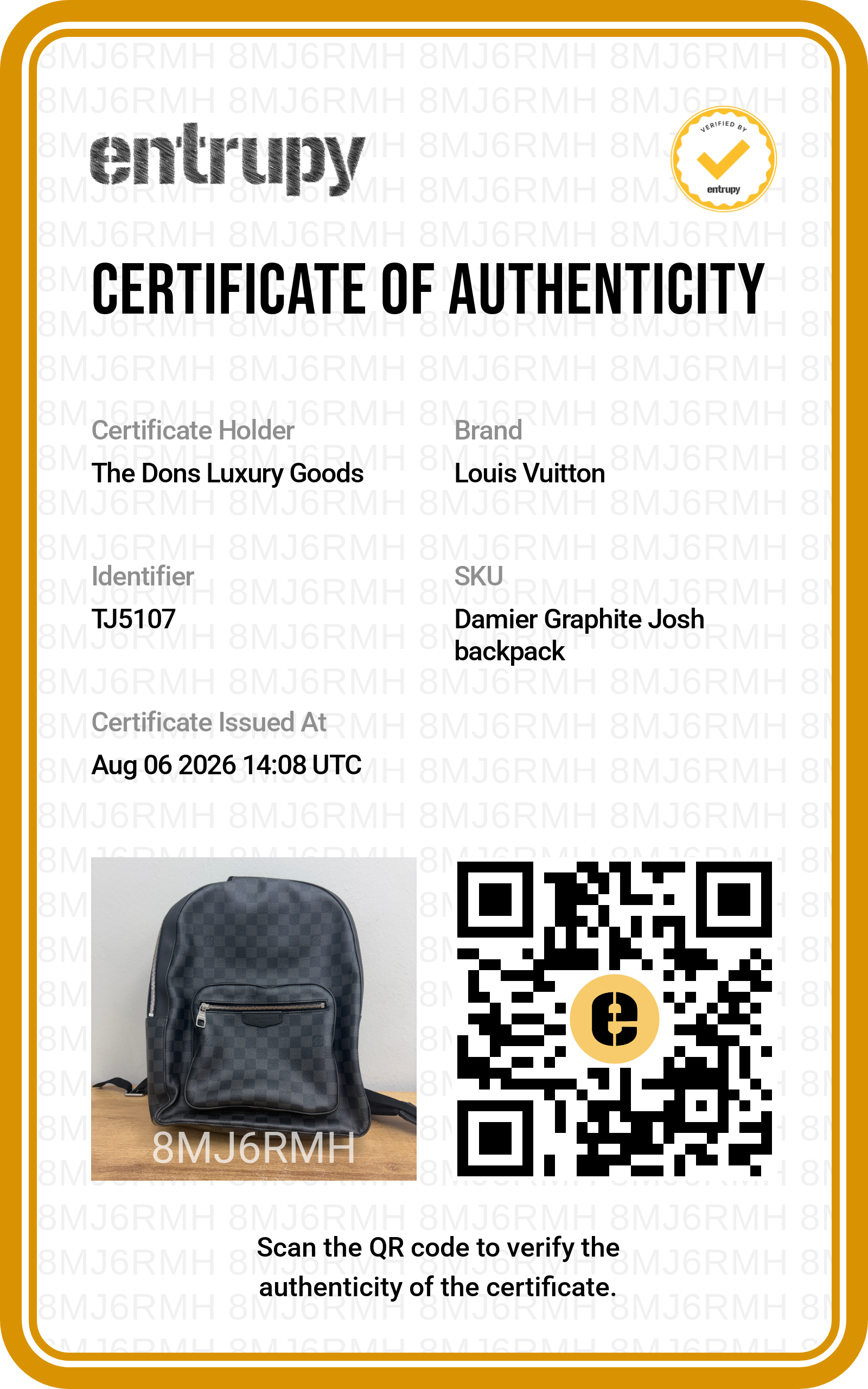 Entrupy certificate