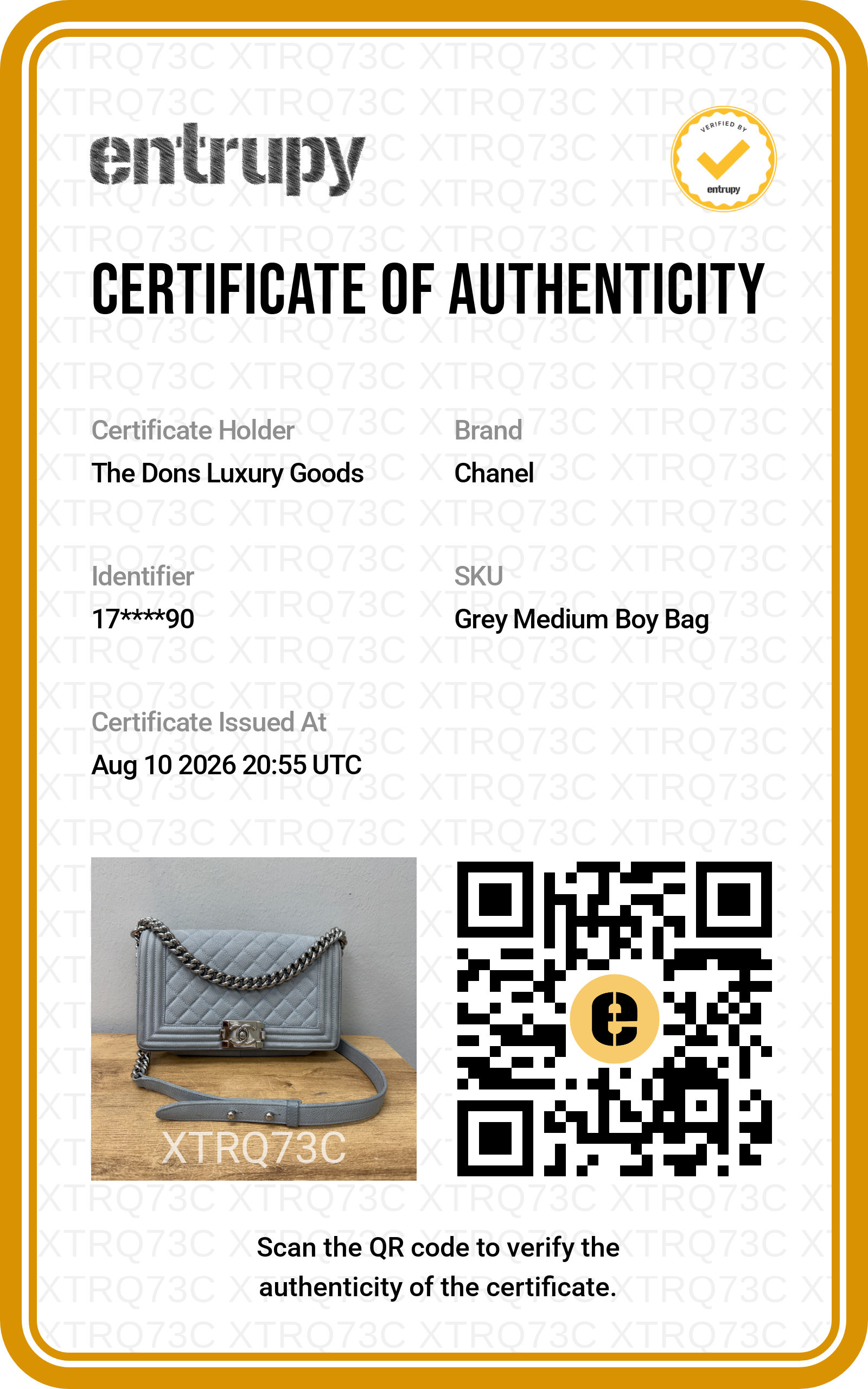 Entrupy certificate