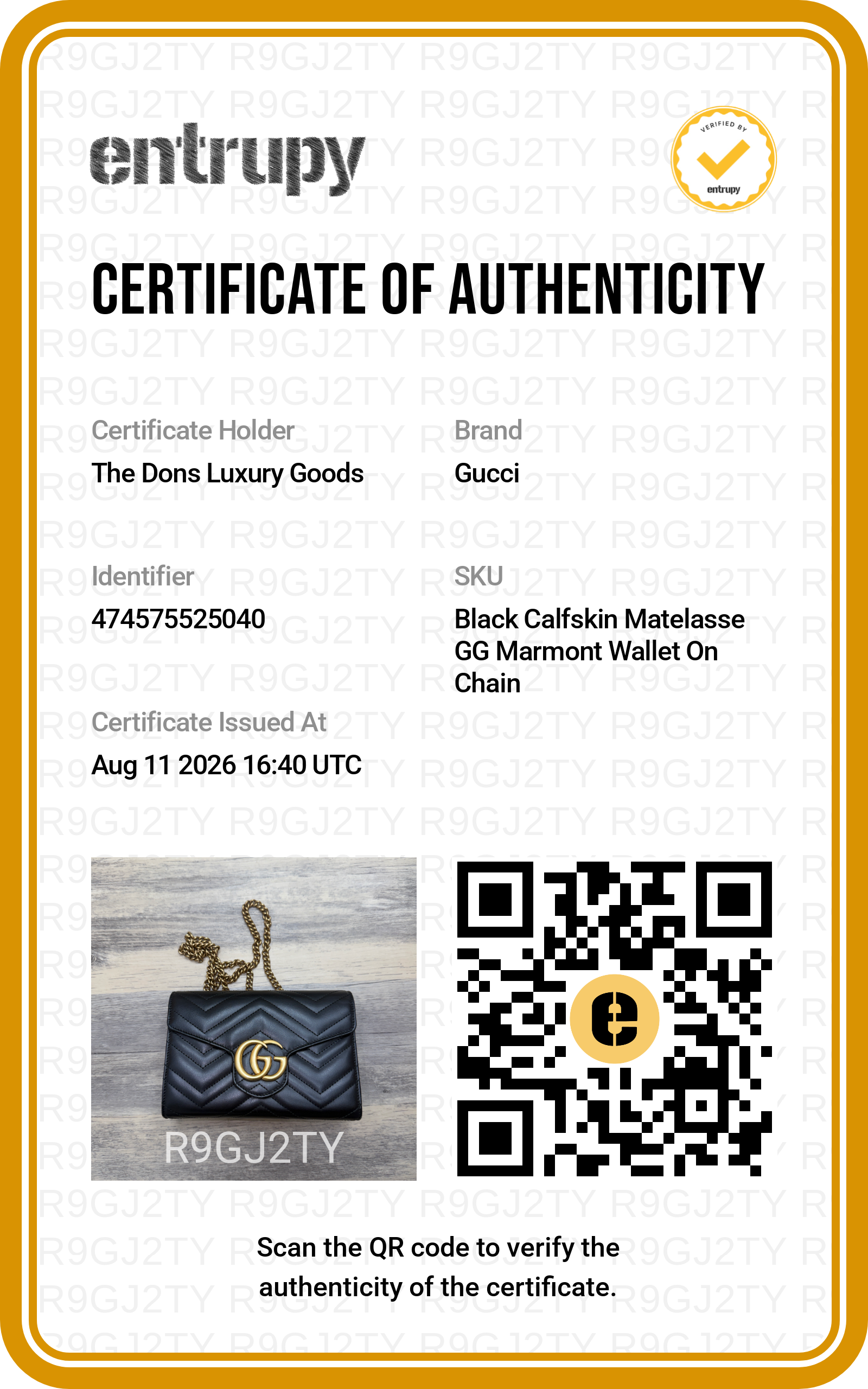 Entrupy certificate