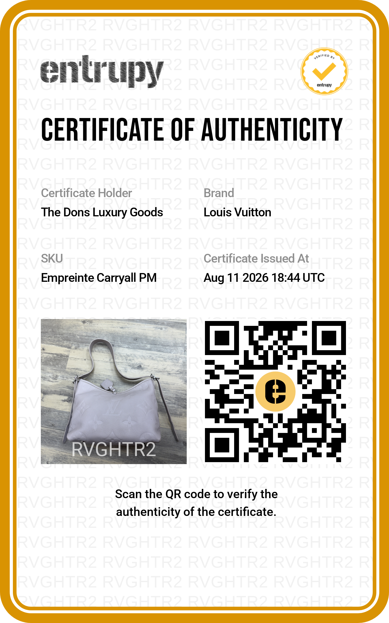 Entrupy certificate