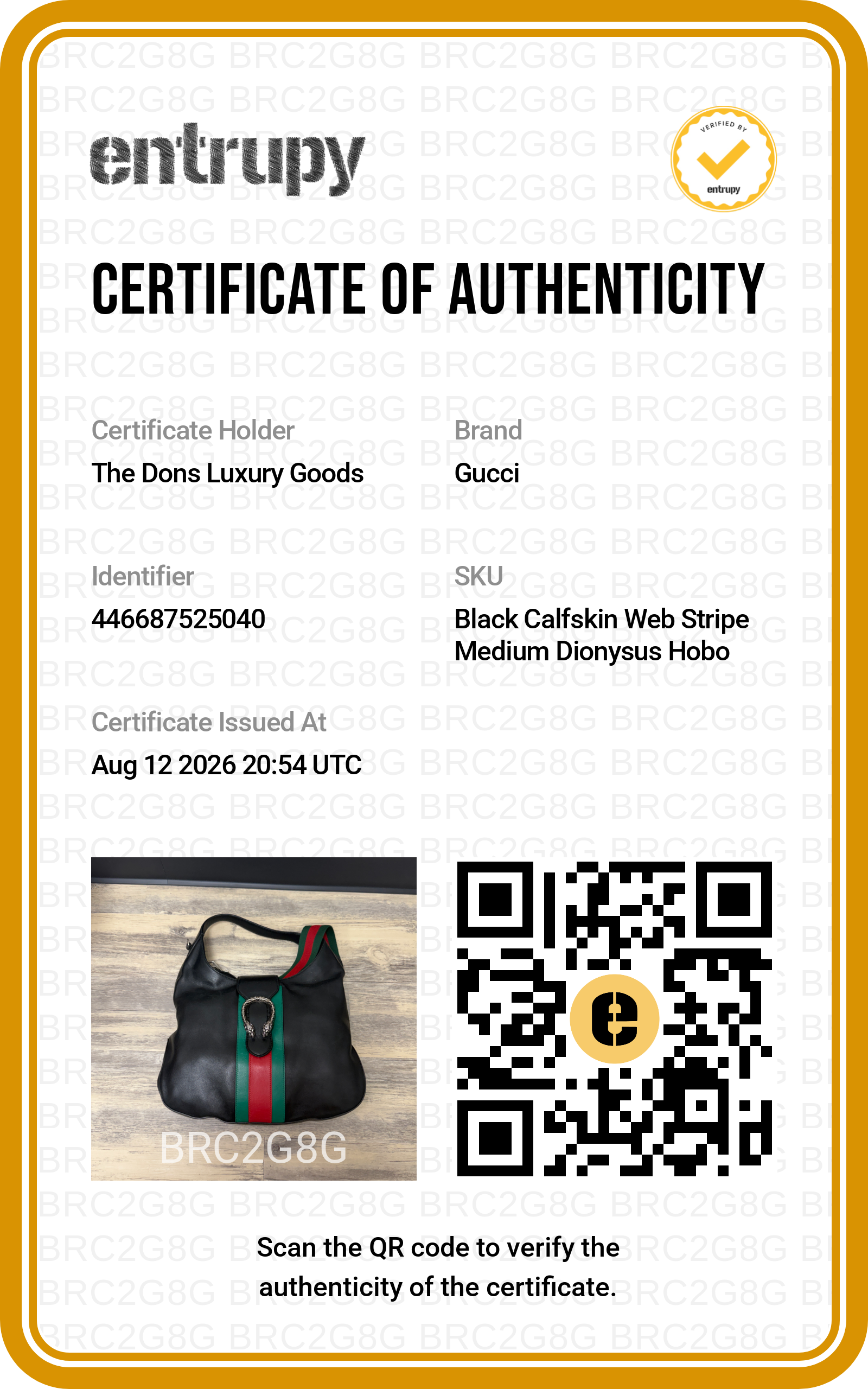 Entrupy certificate