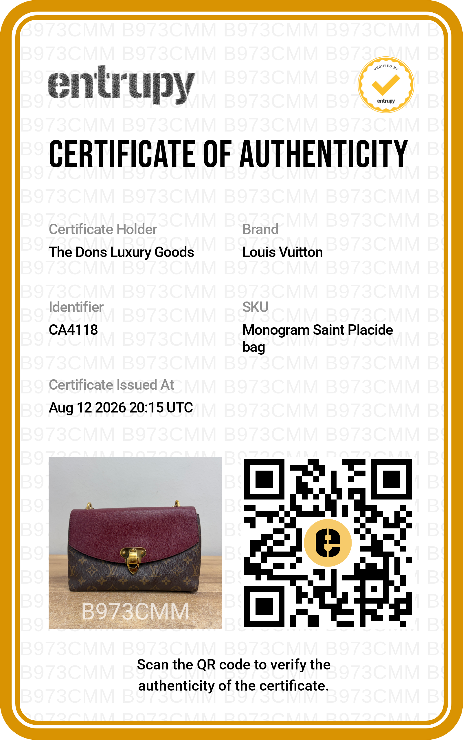Entrupy certificate