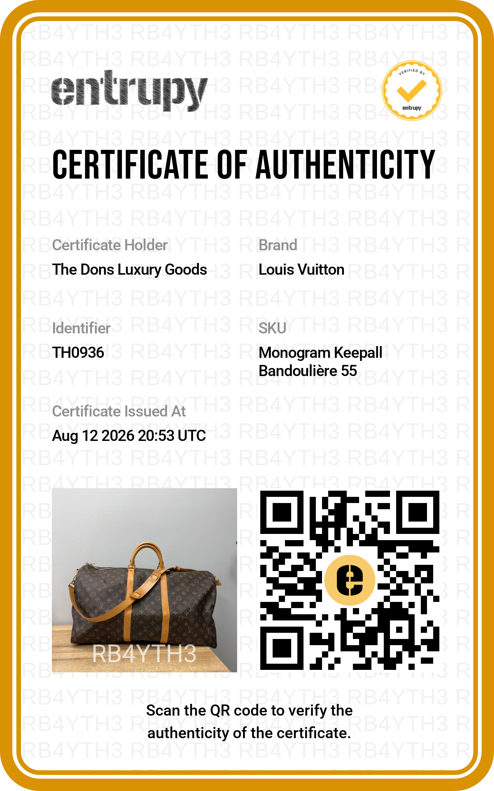 Entrupy certificate