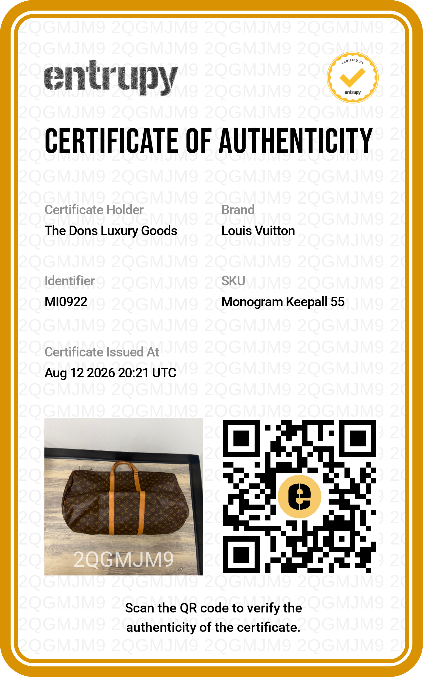 Entrupy certificate
