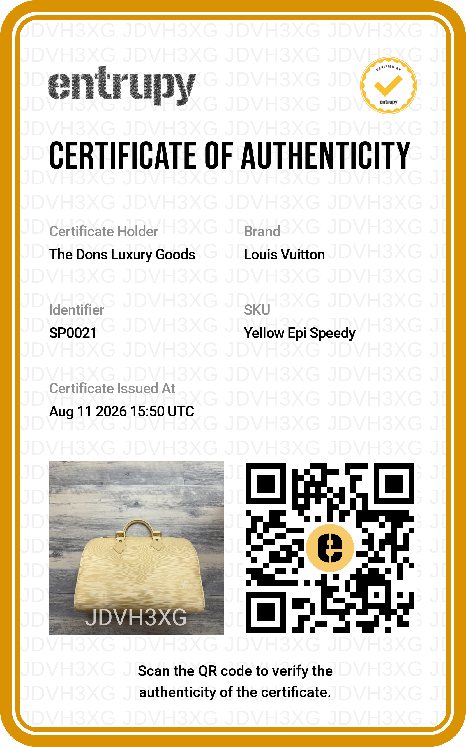 Entrupy certificate