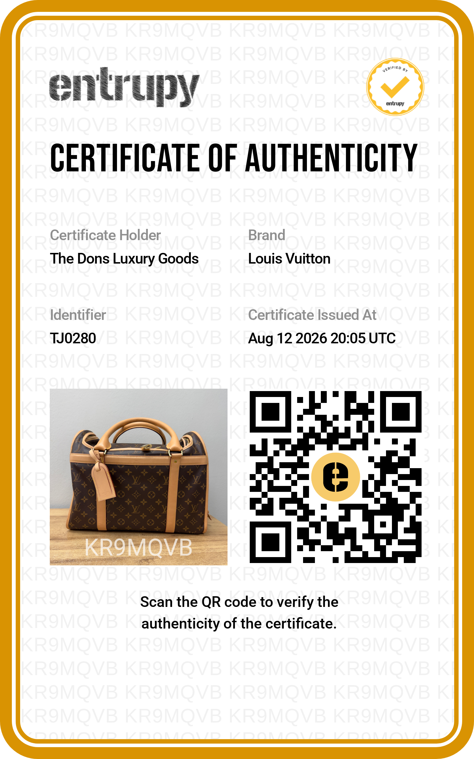 Entrupy certificate