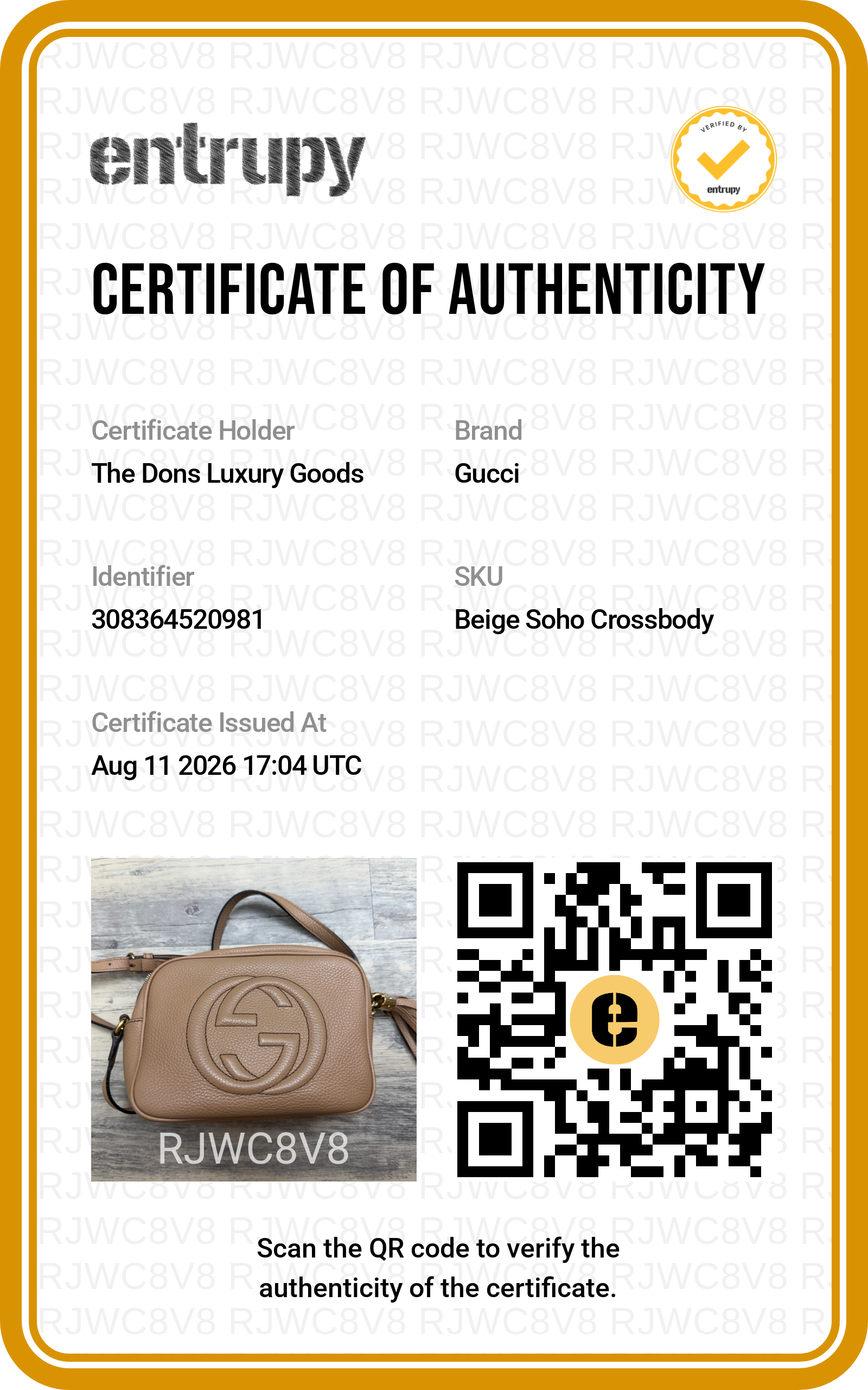 Entrupy certificate