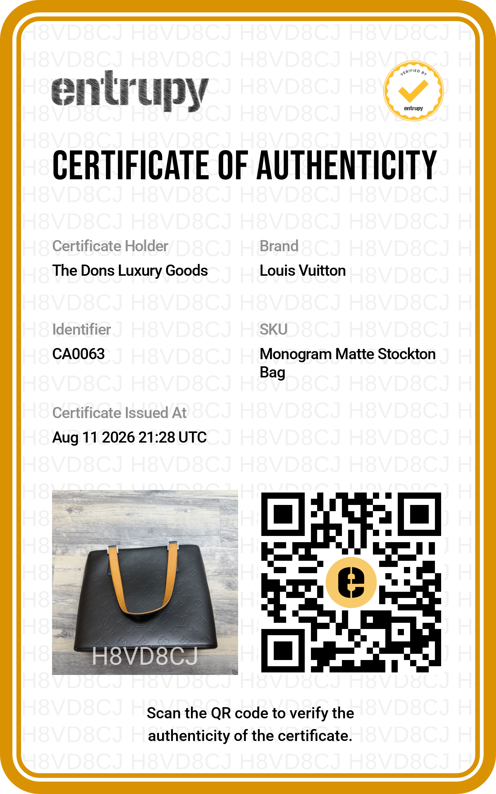 Entrupy certificate