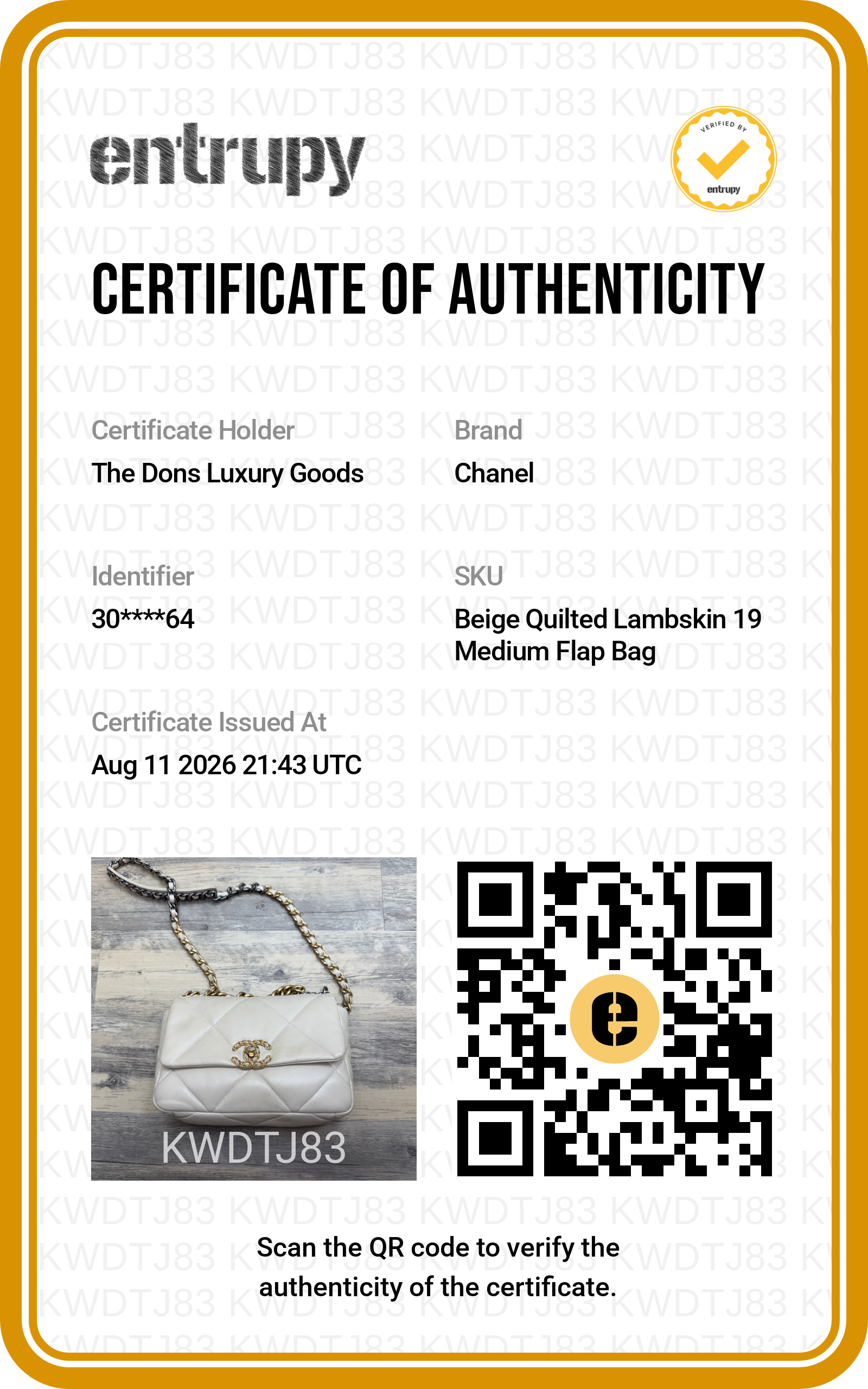 Entrupy certificate