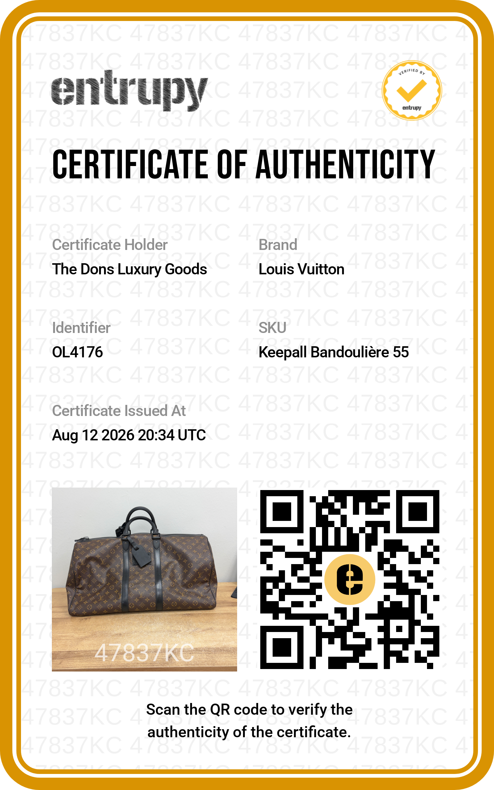 Entrupy certificate