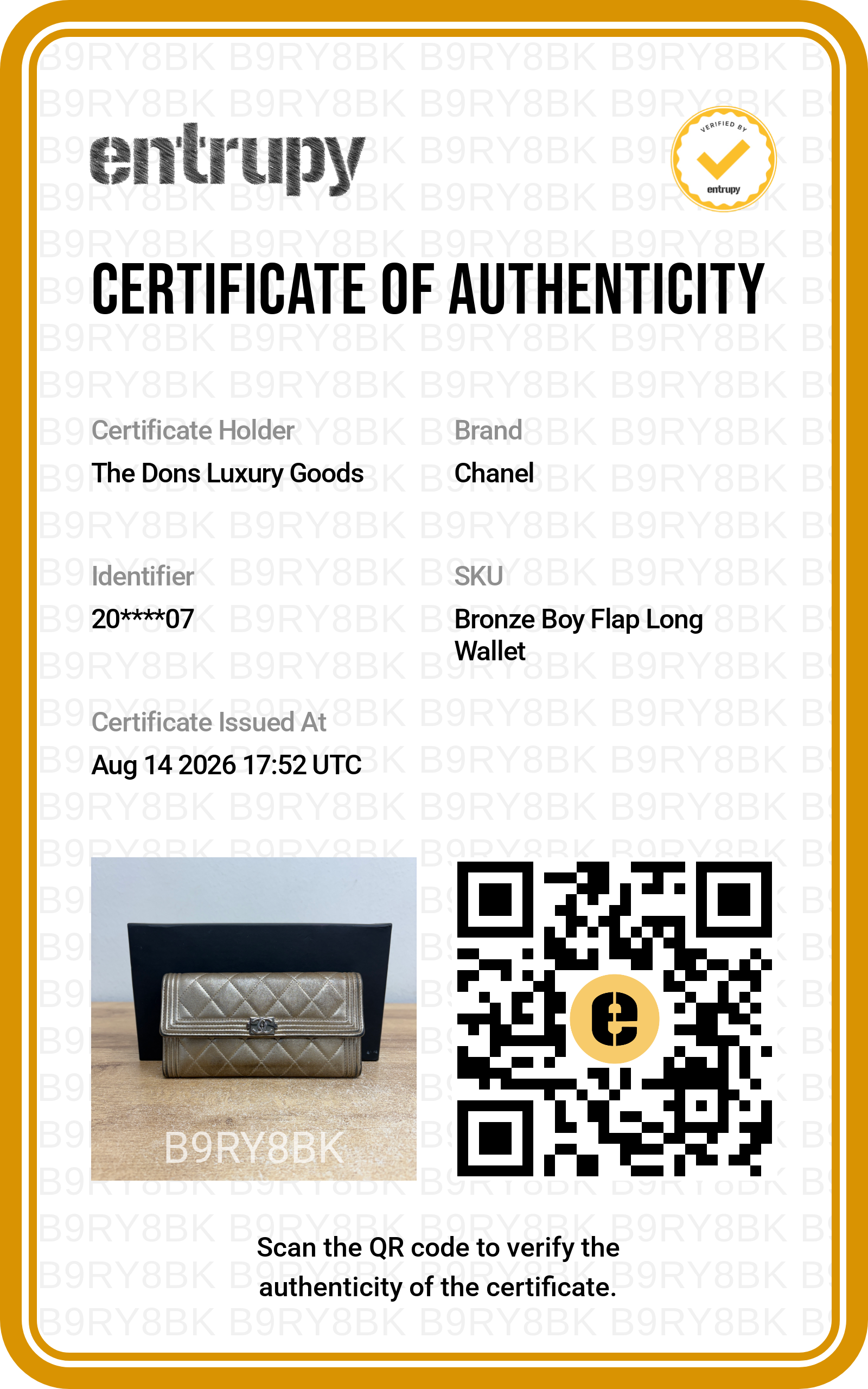 Entrupy certificate