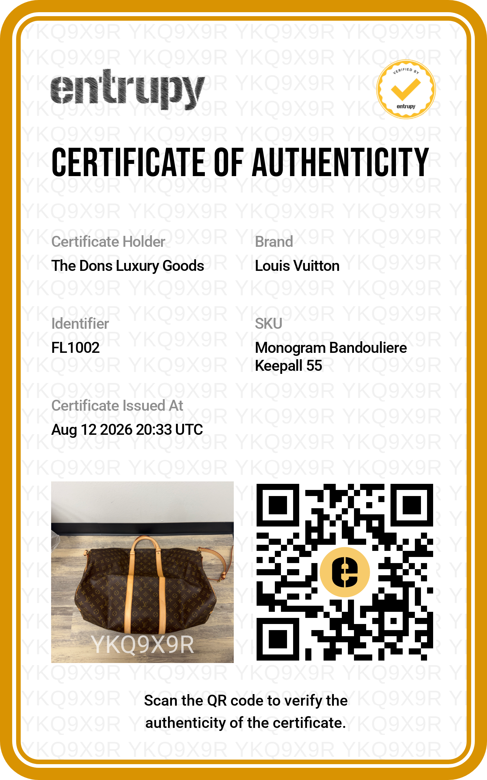 Entrupy certificate