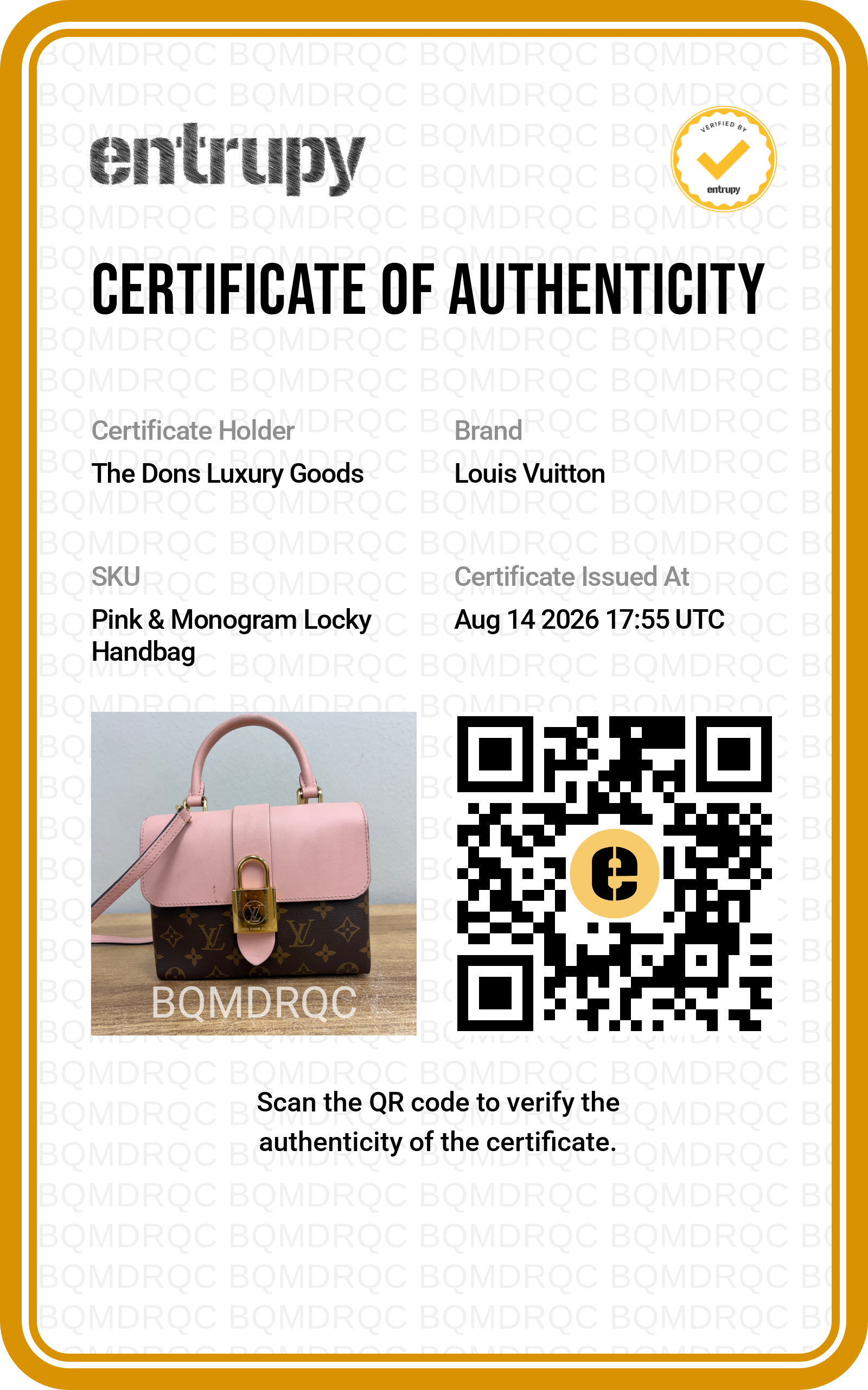 Entrupy certificate