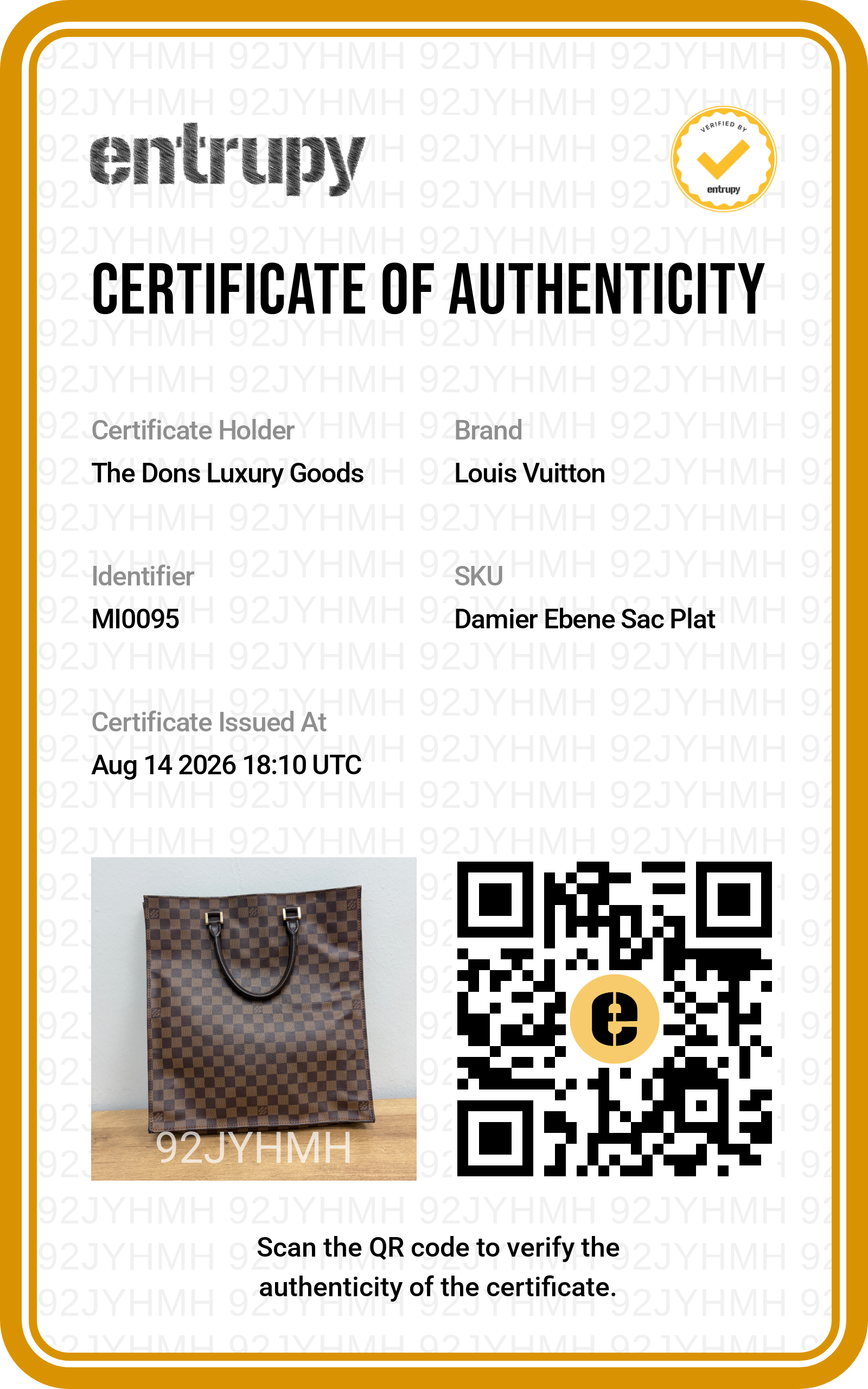 Entrupy certificate