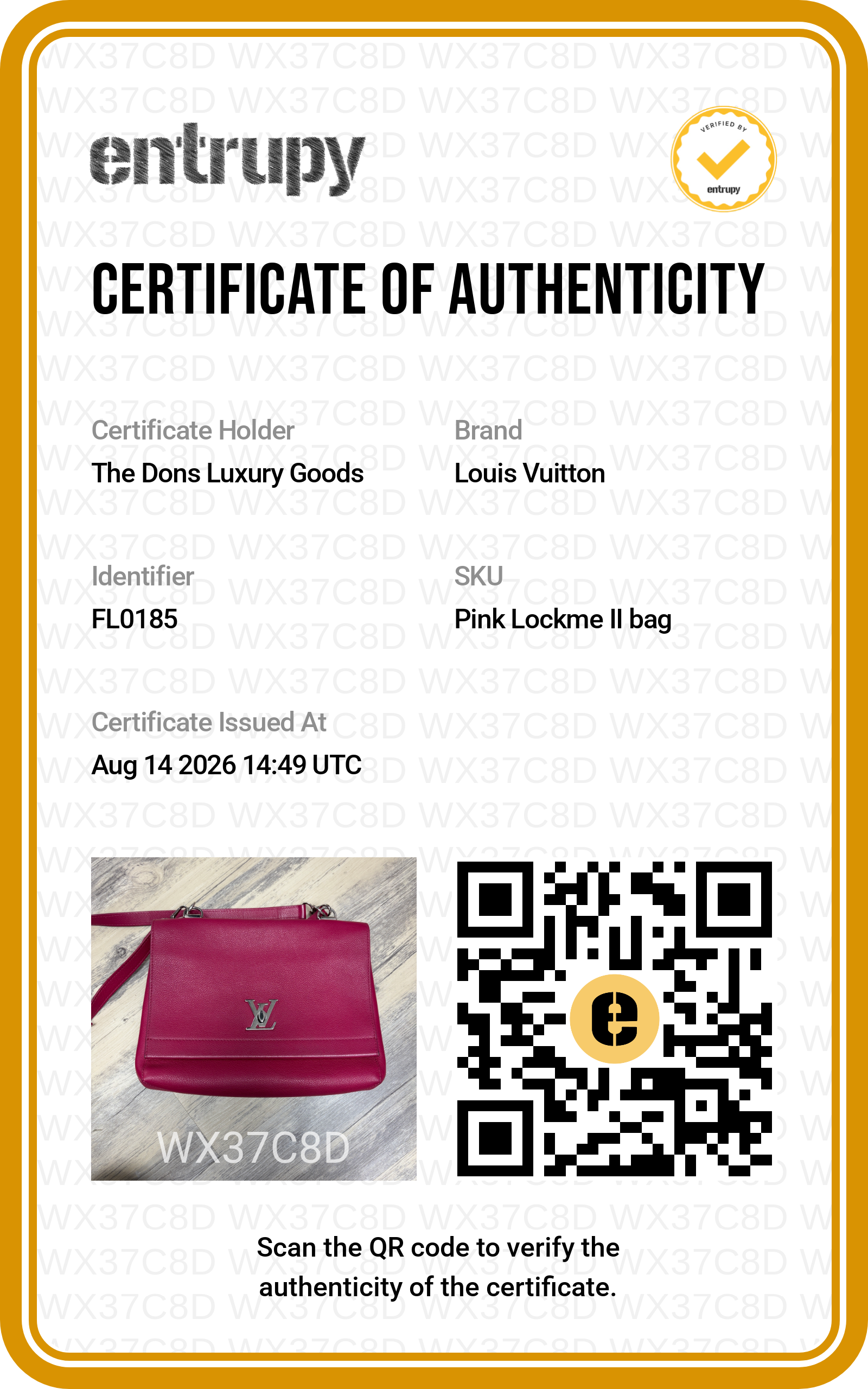 Entrupy certificate