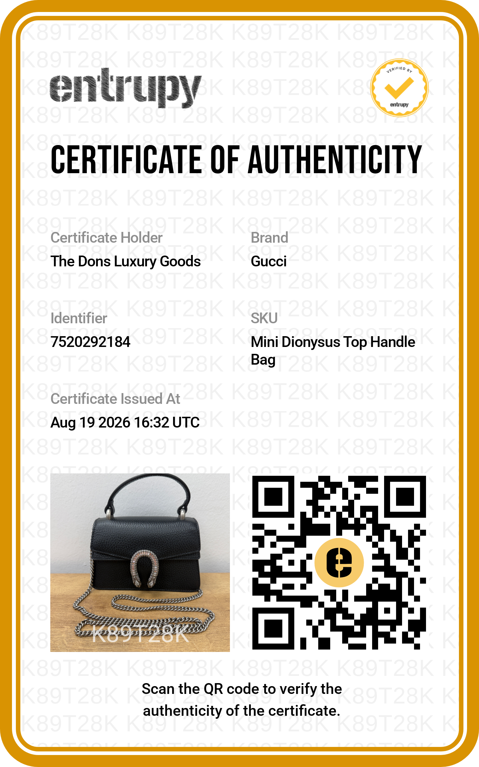 Entrupy certificate