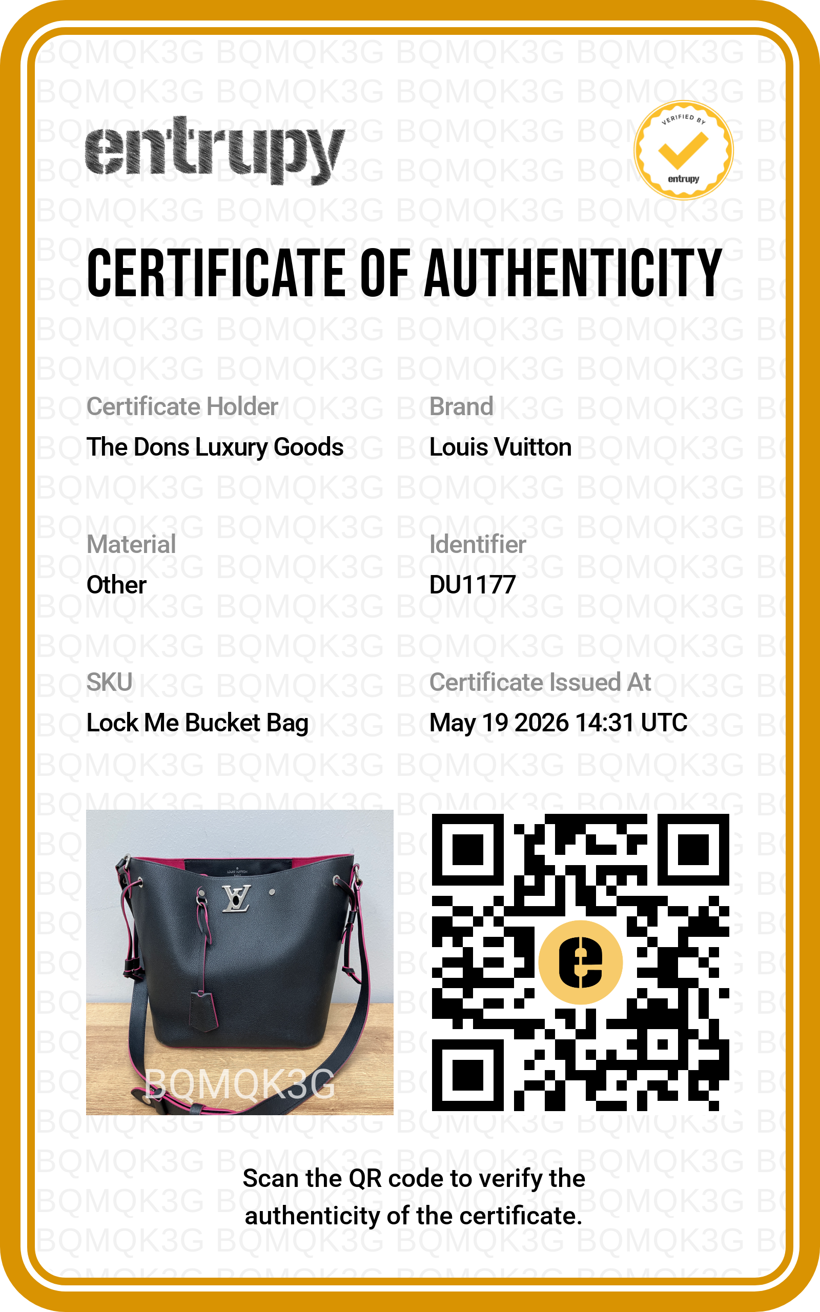 Entrupy certificate