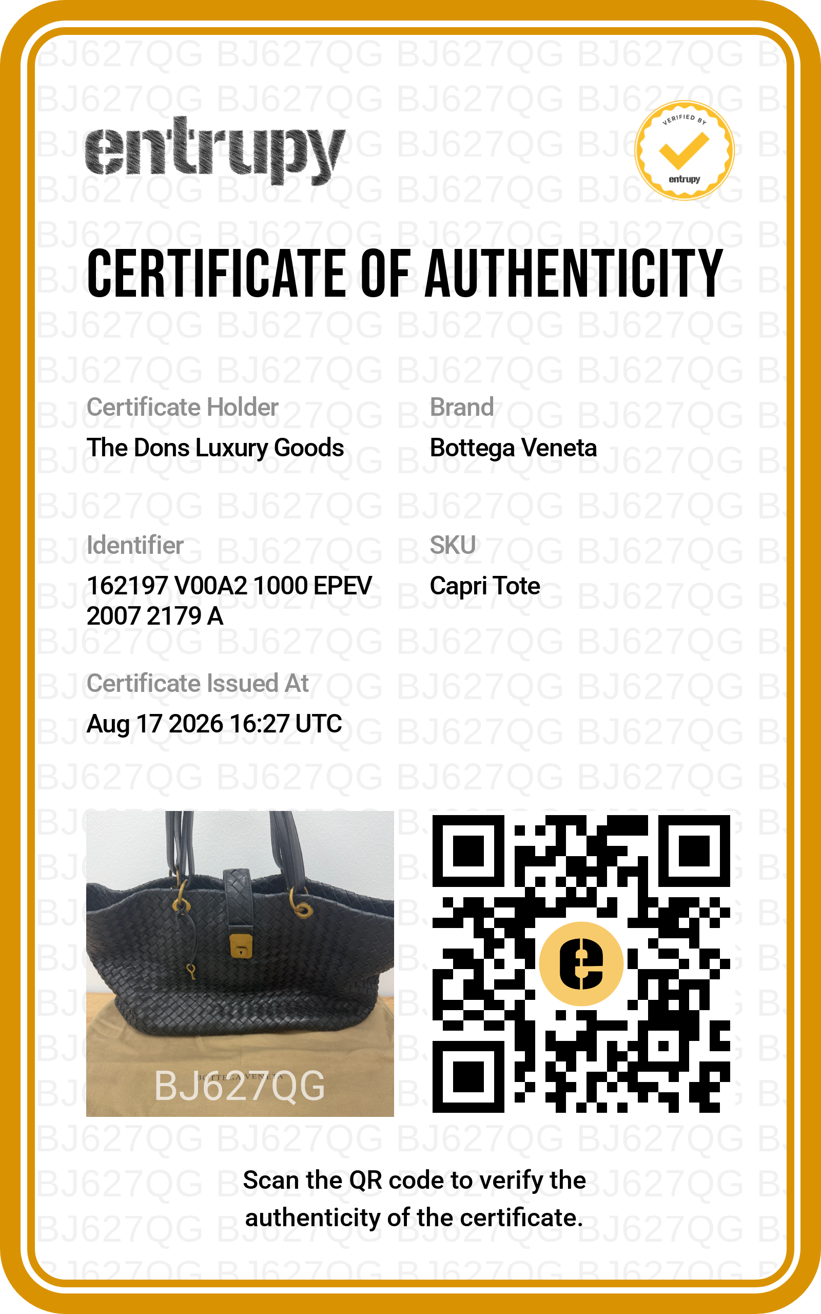 Entrupy certificate