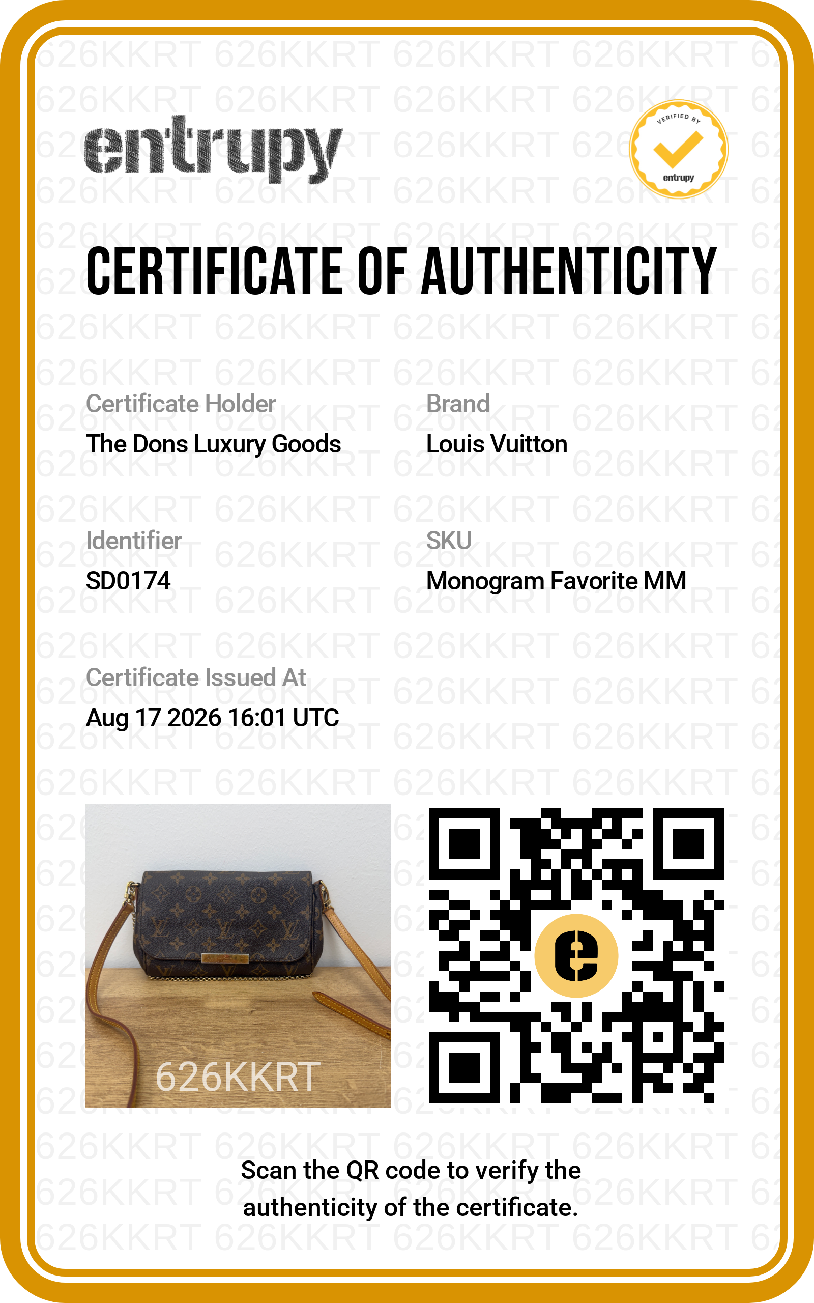 Entrupy certificate