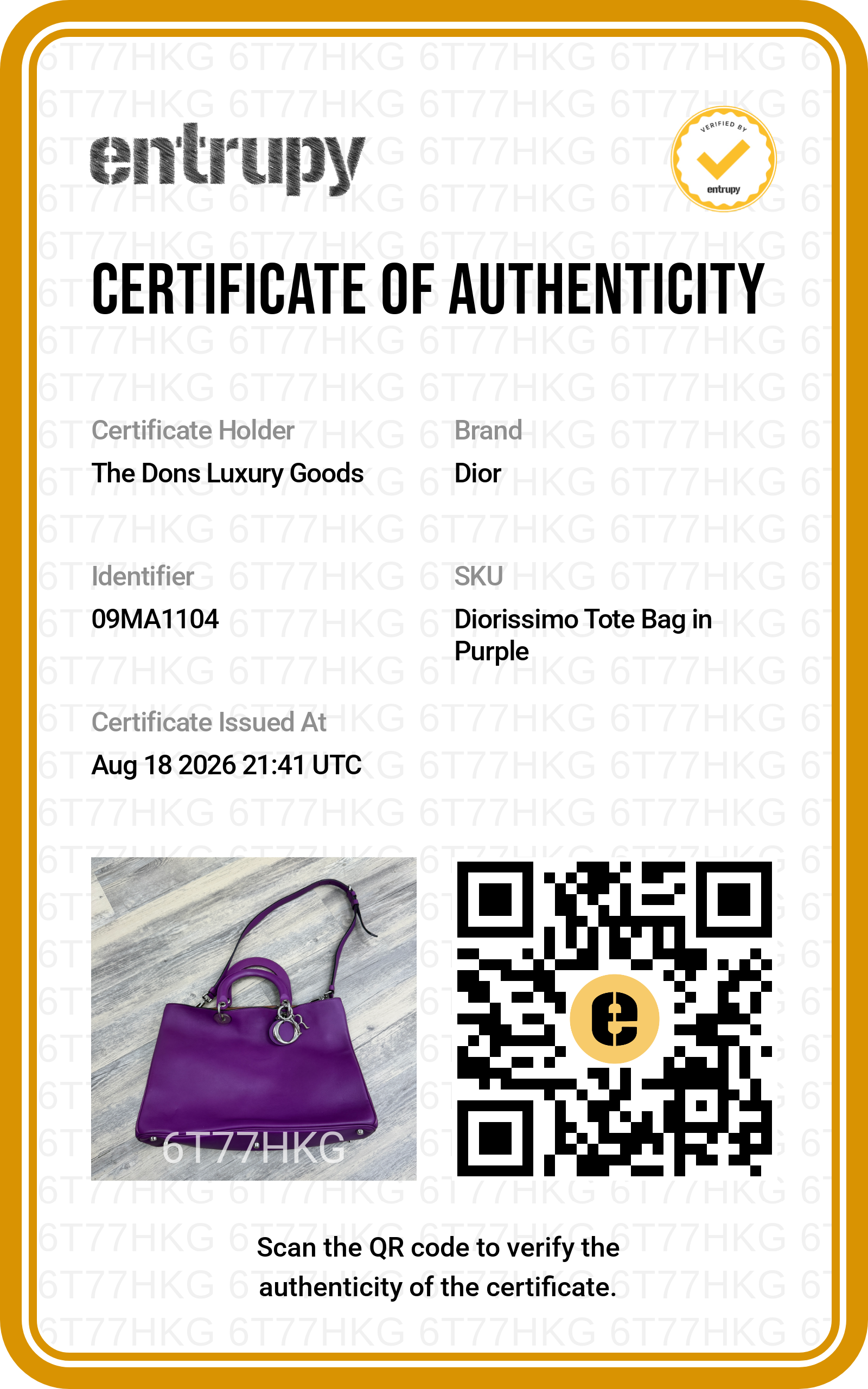 Entrupy certificate