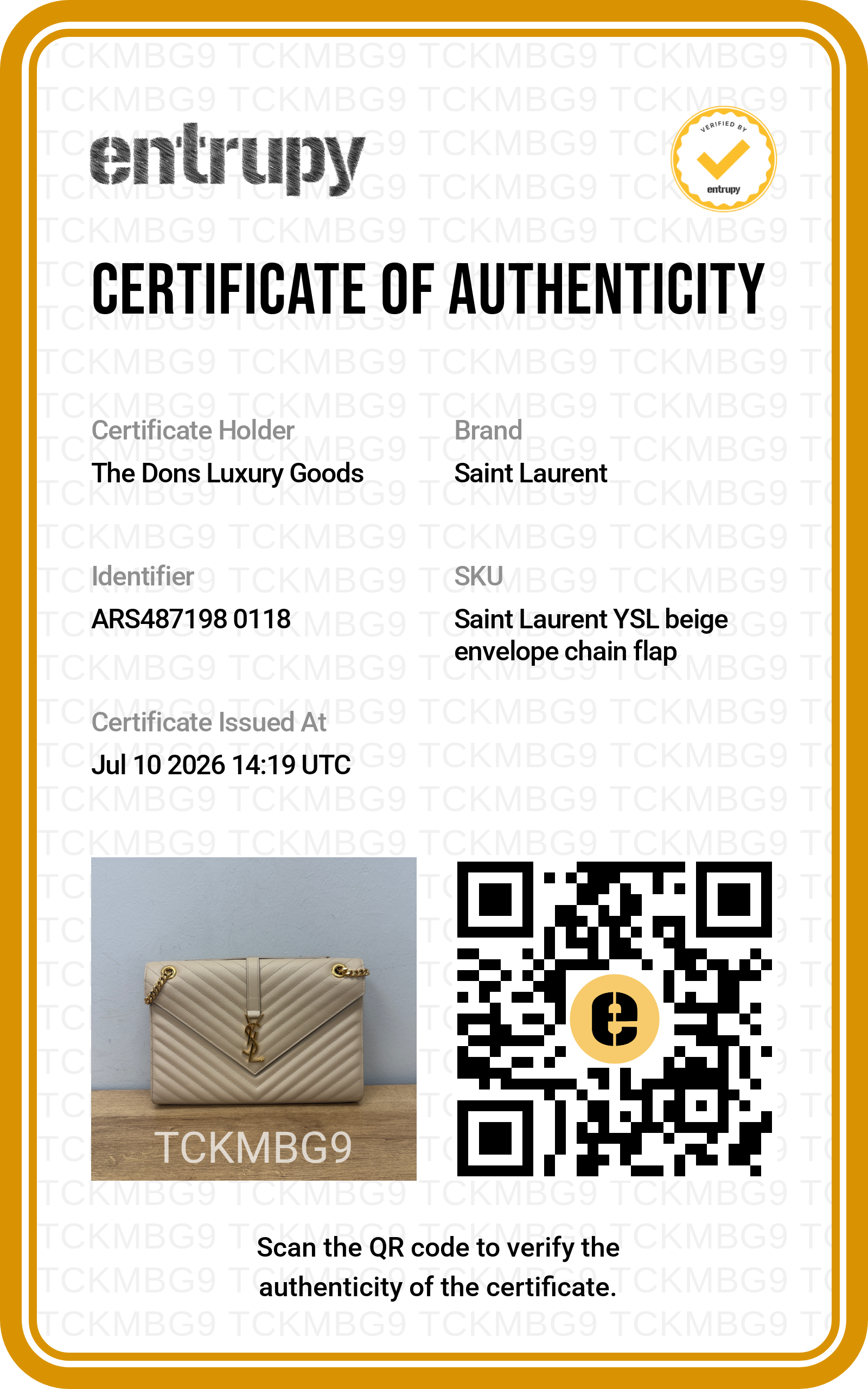 Entrupy certificate