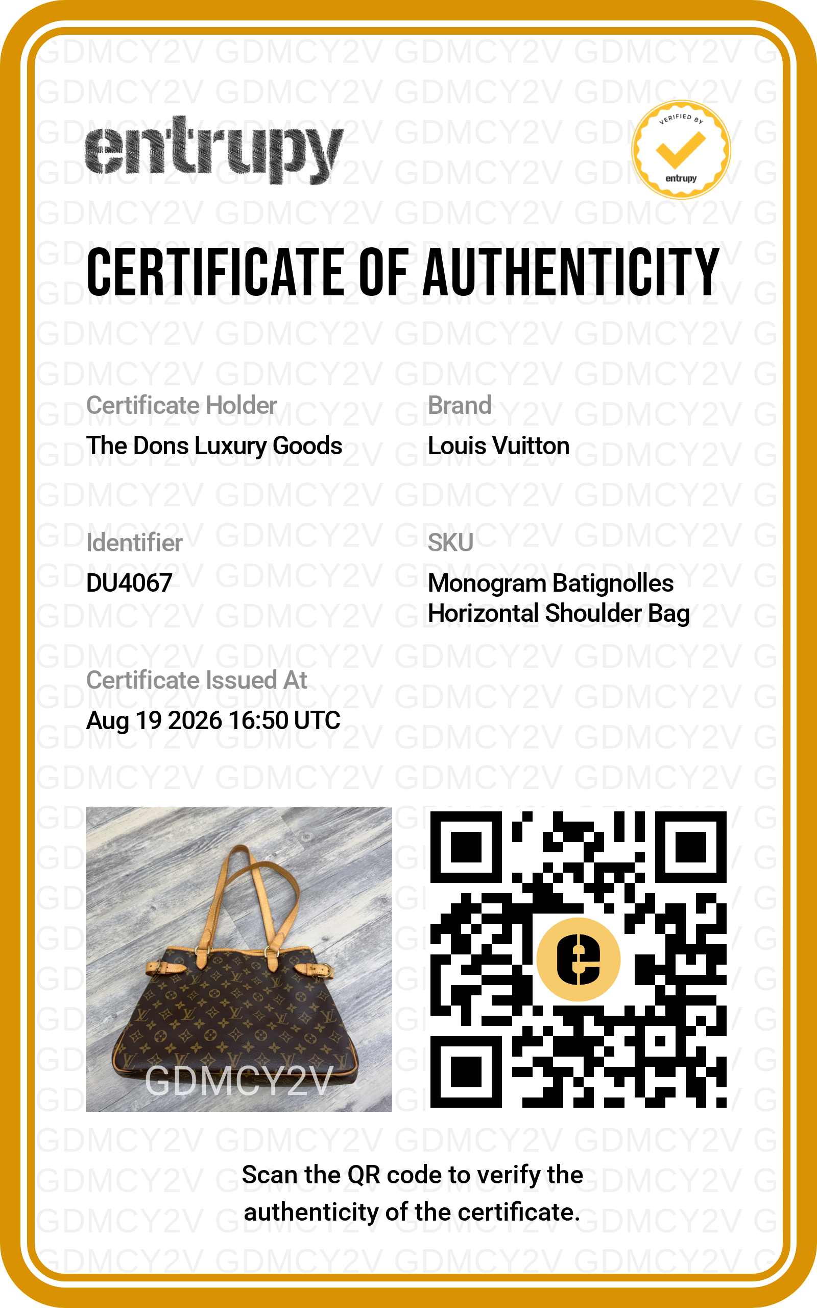 Entrupy certificate