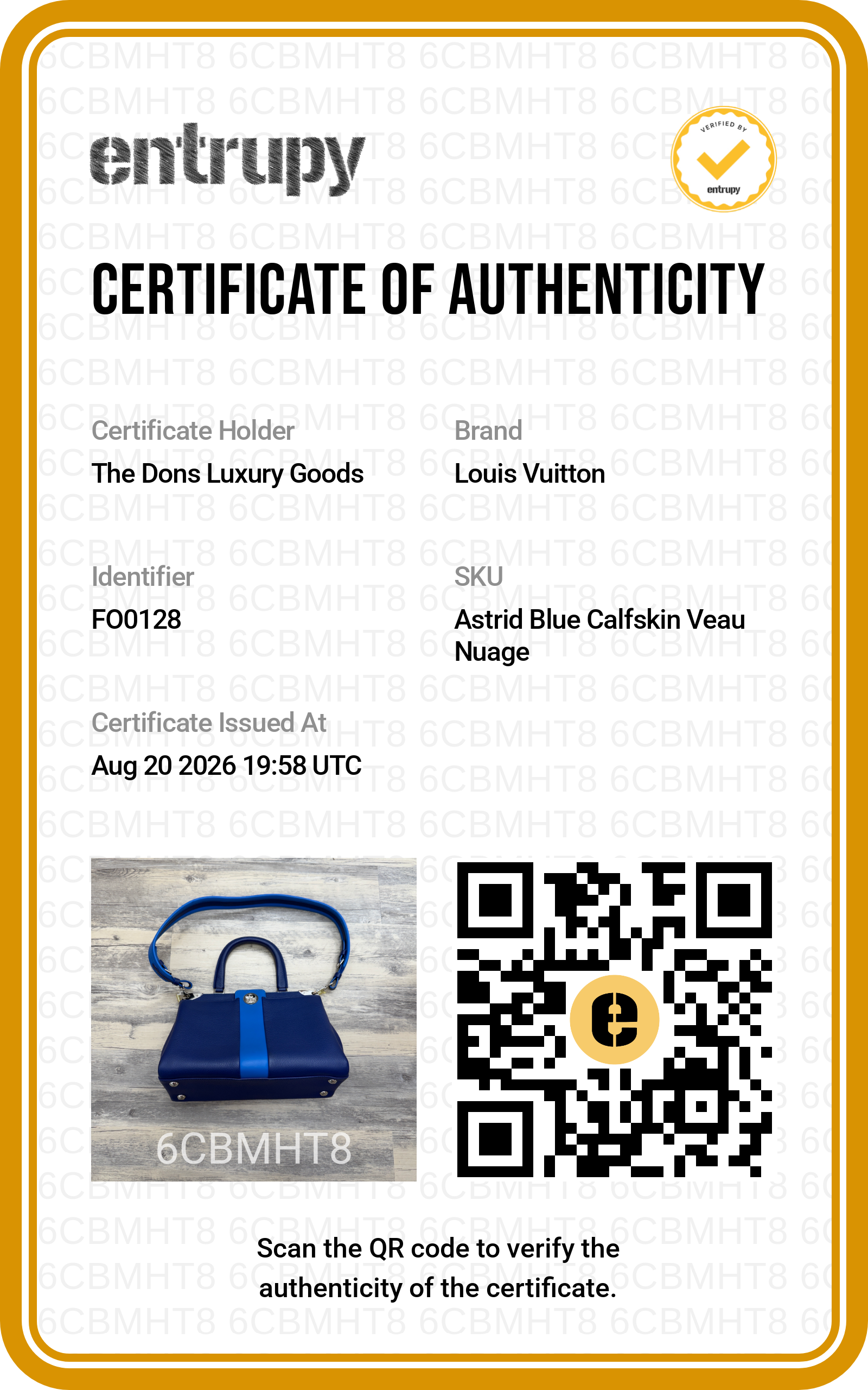 Entrupy certificate